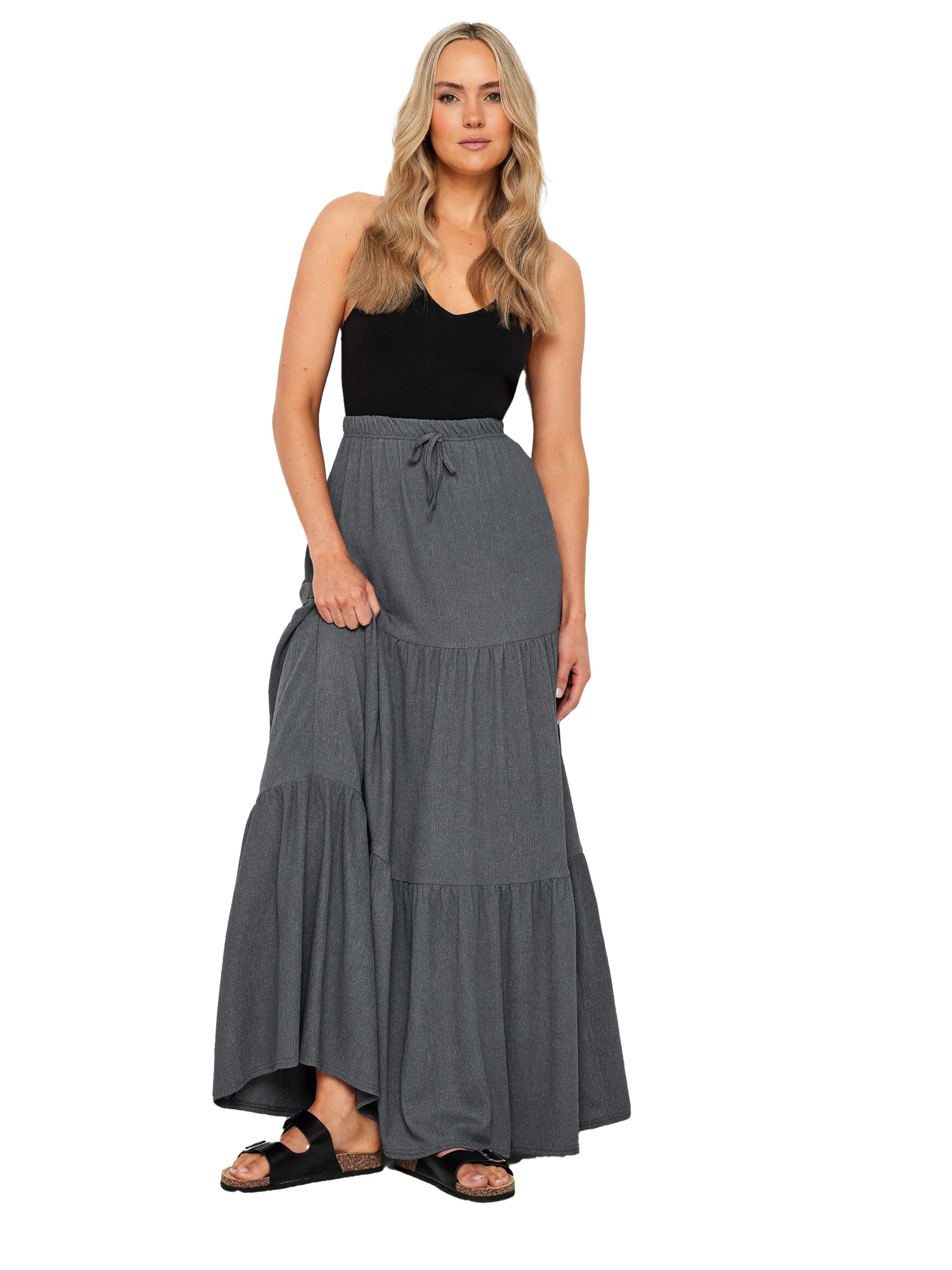 Long Tall Sally Women's Grey - Lts Tall Tiered Crinkle Maxi Skirt Size 16