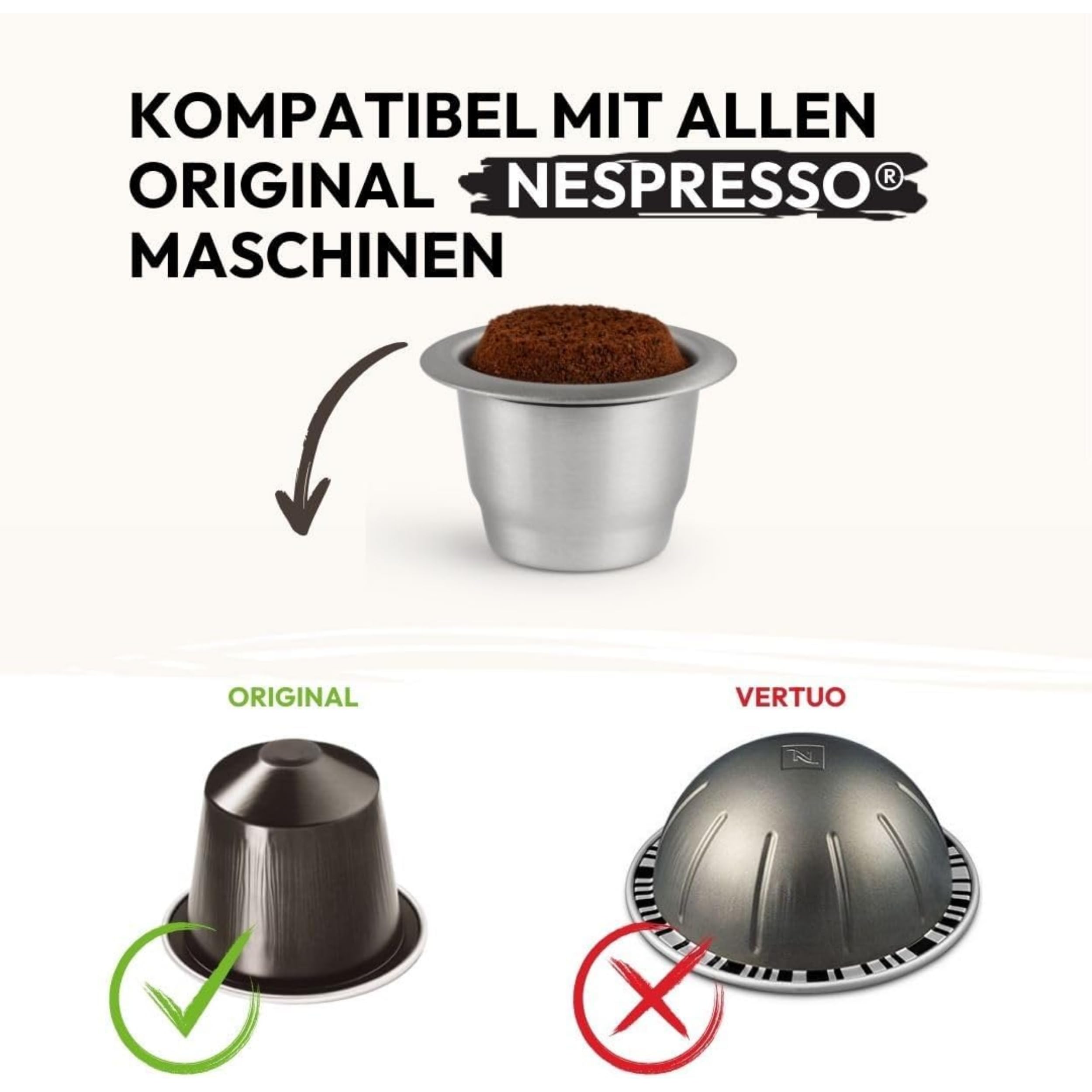 CAPS ME - Kompletny Zestaw Wielokrotnego Użytku do Nespresso Original (1 Shaker + 3 Kapsułki ze Stali Nierdzewnej + 48 Papierowych Pokrywek + Kawa Premium) - Ekonomiczny i Ekologiczny