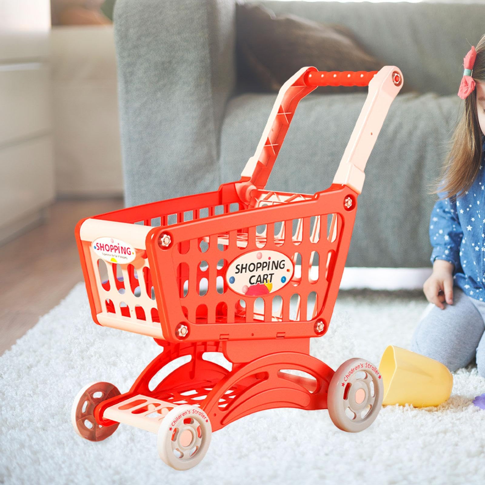 Carrito de Compras para Niños, Carrito de Juguetes, Regalos de Valentín para Niños, Juguetes de rol, Rojo, Rojo