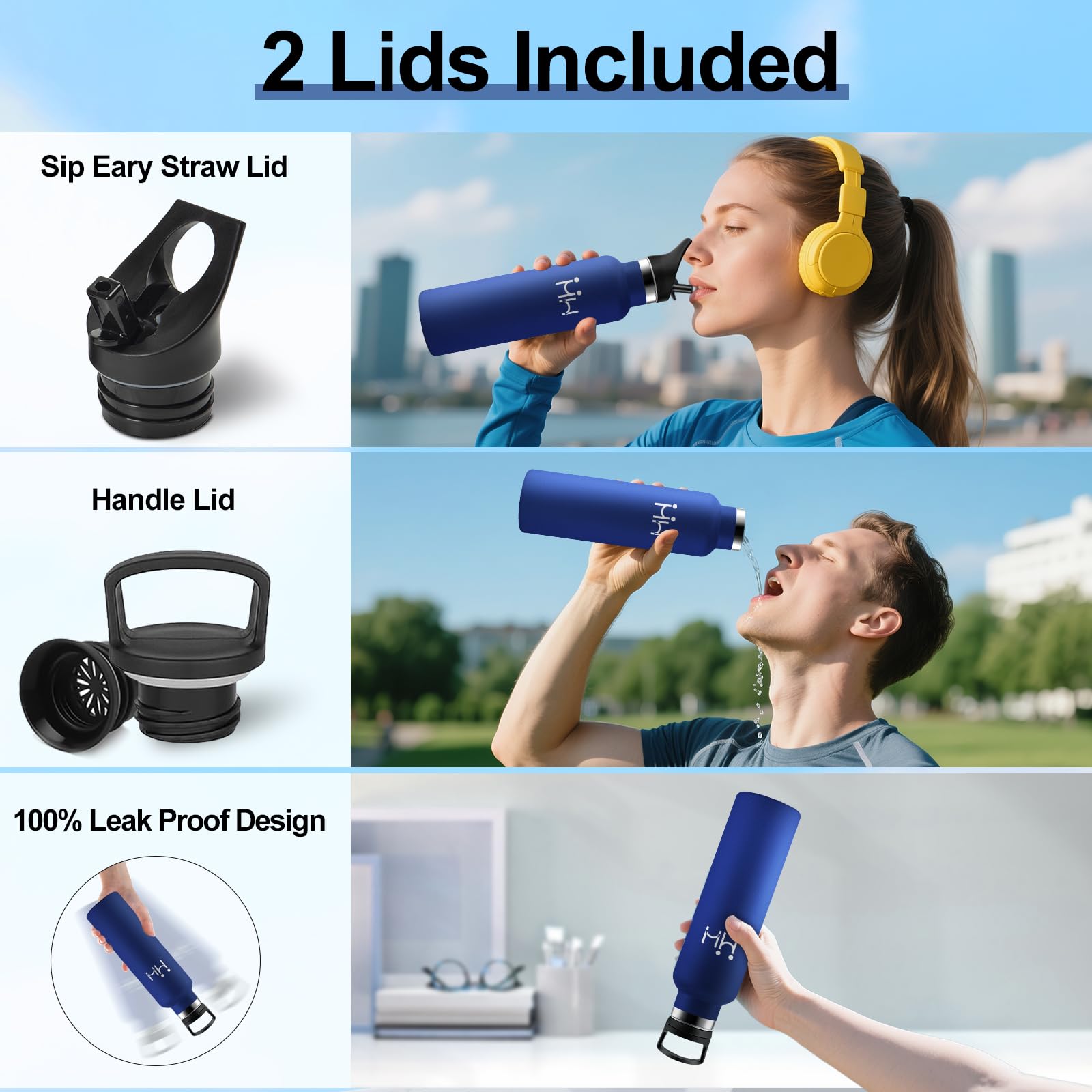 Gourde Isotherme 750ml Acier Inoxydable Bouteille d'Eau sans BPA Réutilisable