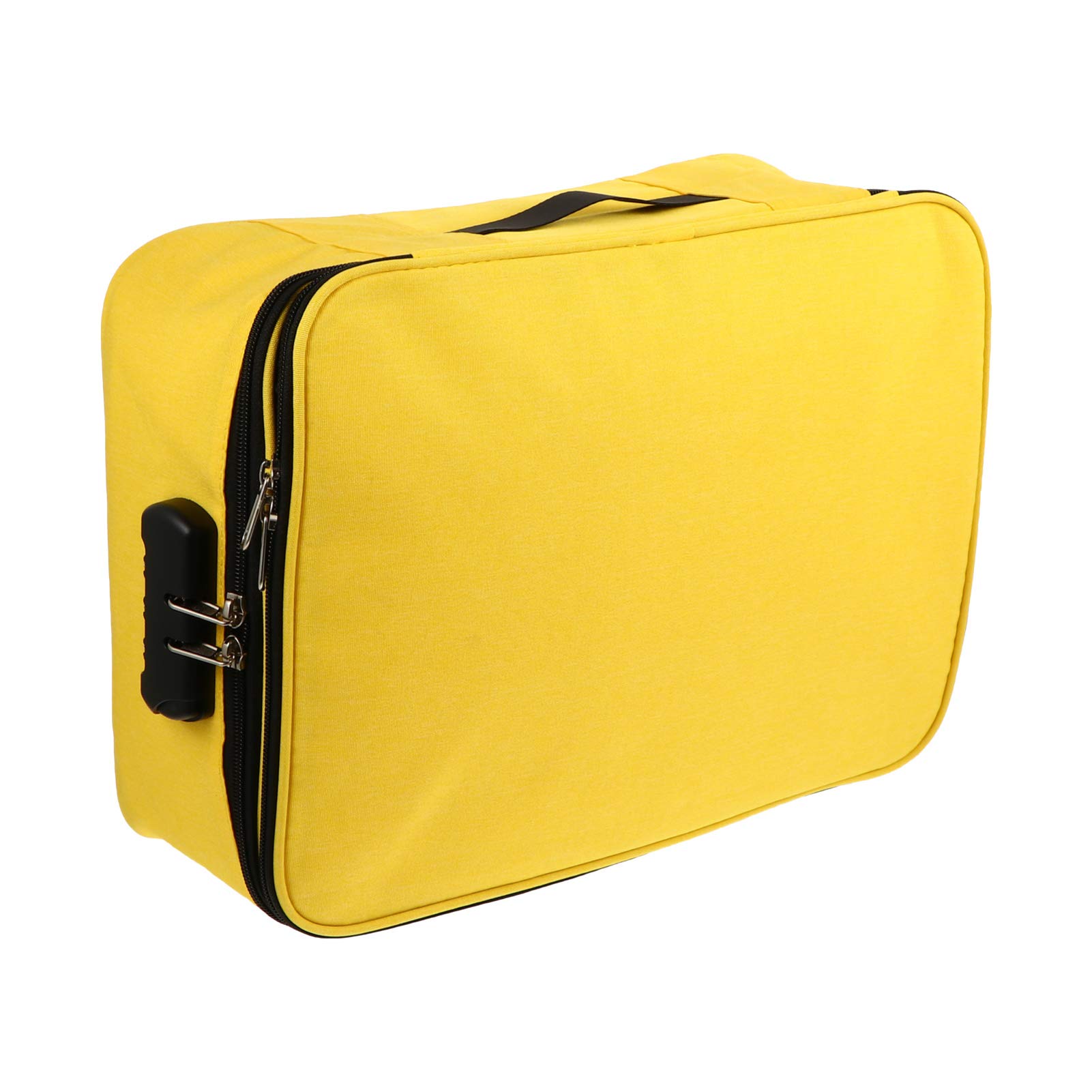 CALLARON Pochette Porta Documenti Grande Capacità Cationico con Lucchetto | Giallo, Doppia Cerniera con Codice, Tasche Ordinate e Cuciture Fitte per Conservare in Sicurezza