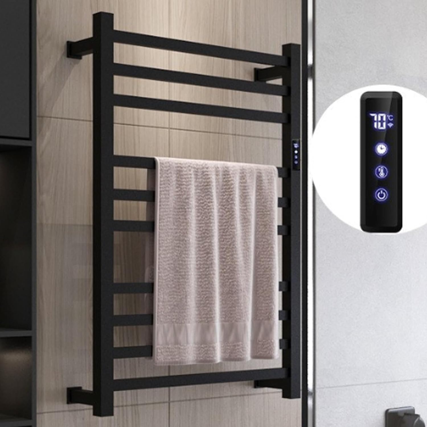 Heated Towel Warmer Radiator Bathroom Accessories,Built-in Timer Temperature Control 10 BarsElectric Heated Towel Rails for Bathroom,Stainless Steel Towel Dryer,BlackB