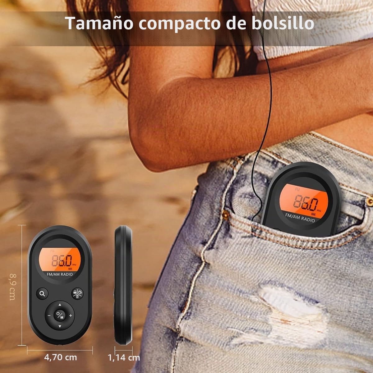 Radio Personal de Bolsillo Am/FM Radio Recargable con BateríA de Larga DuracióN, Auriculares EstéReo, Temporizador de Apagado