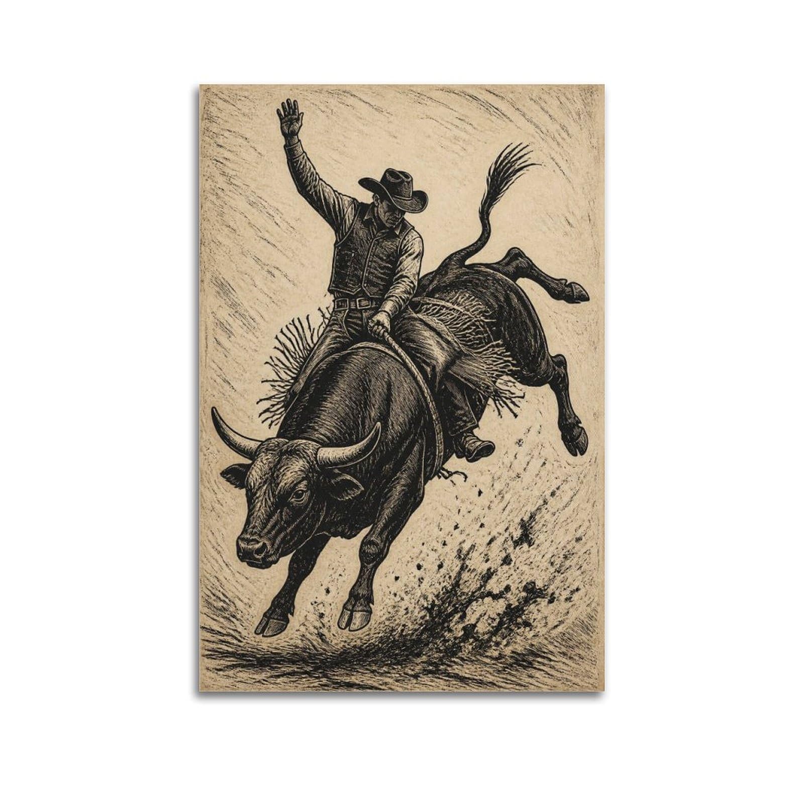OKAHYS Vintage Rodeo Bull Rider Poster Western Sports Rustic Ranch Modern Decorative Canvas Prints - Ideal Wall Art for Family, Man Cave, Game Room, Boys & Girls Bedroom 24x36inch(60x90cm)