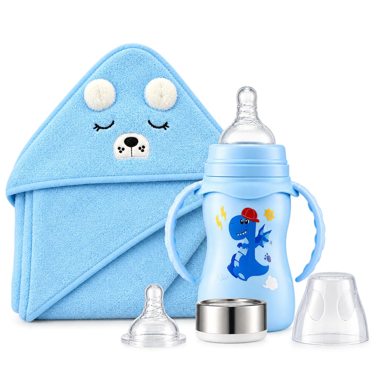 SUJAL EMPIRE Baby Care Combo, 80x80cm Hooded Towel &240ml 3-in-1