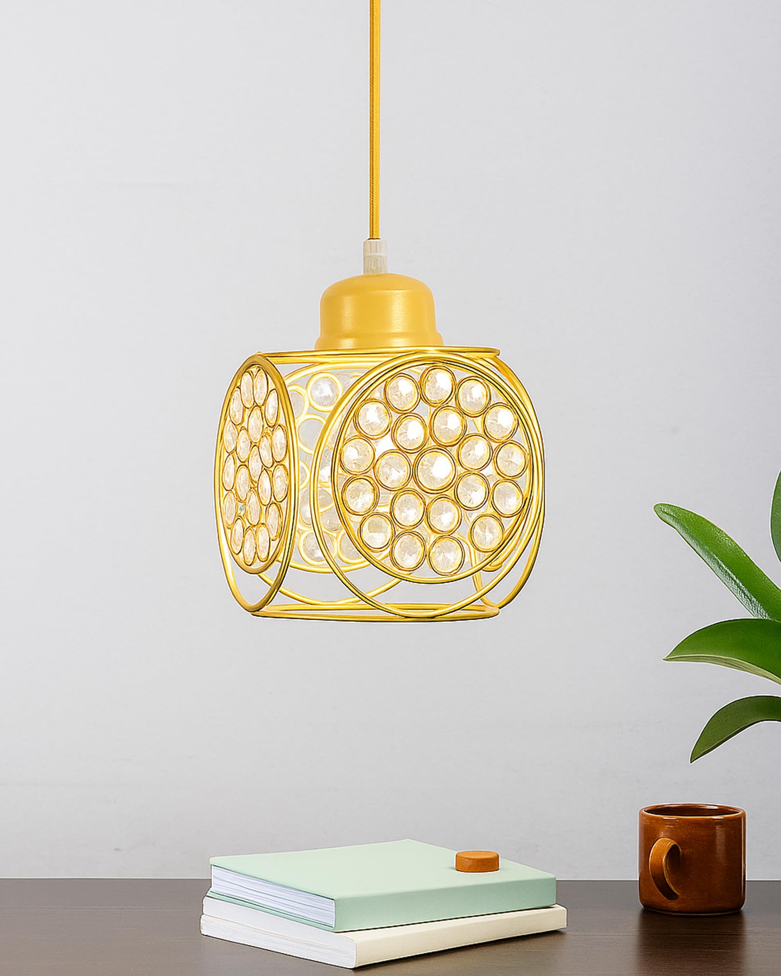 Homesake® Matt Golden Crystal Hanging Light, Ceiling lamp, Nordic E27 Pendant, Ring Cube (Gold)