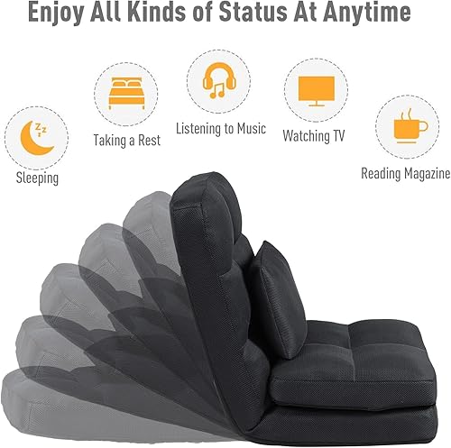 Miniatura 3 de Silla de suelo con respaldo para adultos, ajustable, 14 posiciones, sillas de videojuegos, tumbona plegable con almohada 8823 (negro) Negro