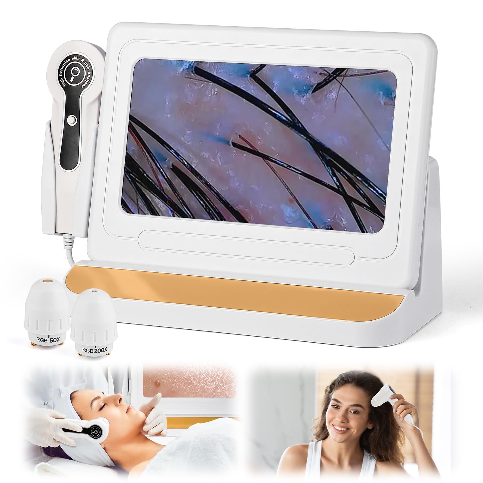 Skin Diagnosis Hair Analyzer, 11 Inch HD Screen Scalp Analysis Machine, Digital Hair Follicle Scalp Detector with 50x/200x DualHeads for Home, Beauty Salon Spa