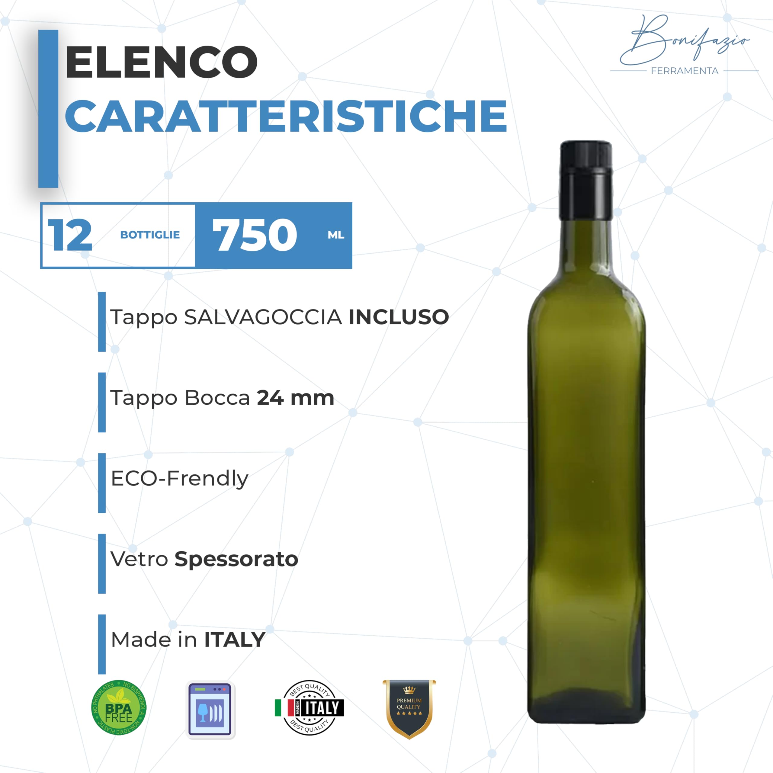 Set da 12 Bottiglie Olio Marasca Scura da 750 ml con Tappo Salvagoccia Ideale per di Olio, Liquori e Altri Liquidi Conservazione Sicura e Pratica