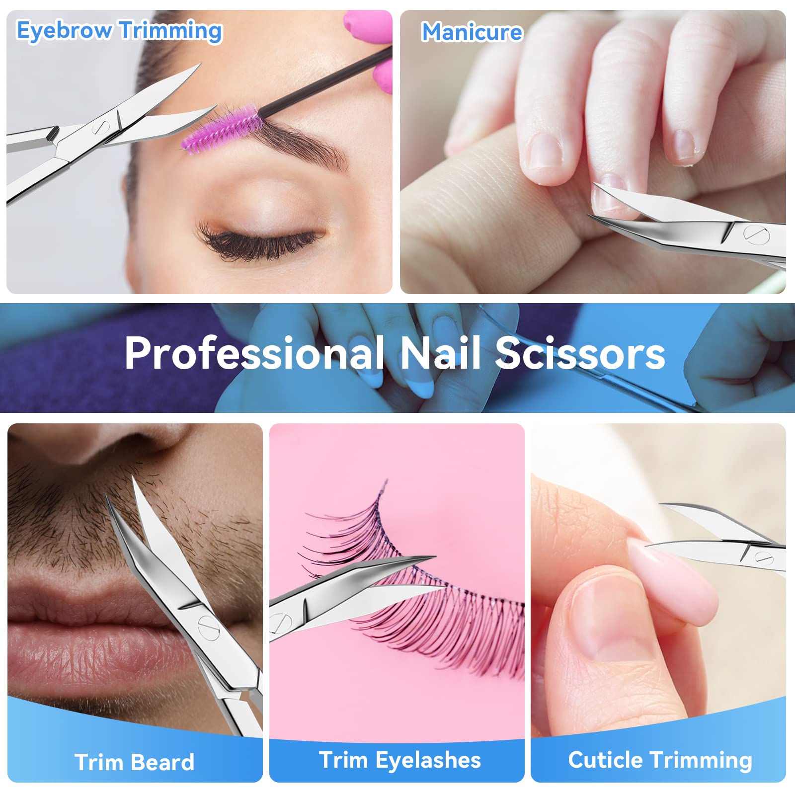INXEN Ciseaux Ongles Professionnel Lame Incurvé en Acier Inoxydable,Ciseaux à Ongles Manucure Beaute Toilettage,Coupe Cuticules/Cils/Sourcil/Barbe Disponible Homme Femme BUT02NAL11C15 Argent