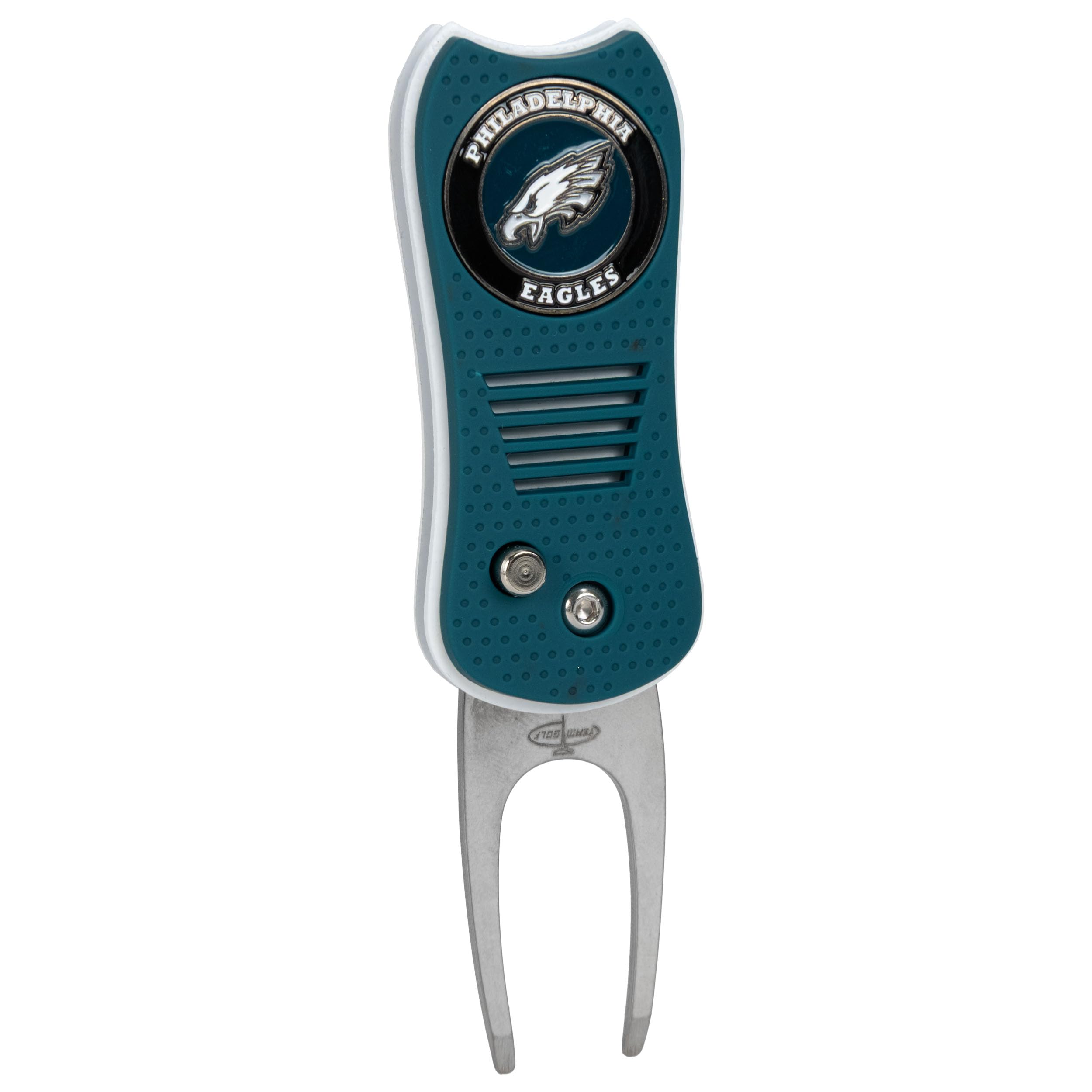 Team Golf NFL Philadelphia Eagles Retractable Divot Tool with Double-Sided Magnetic Ball Marker, Features Patented Single Prong Design, Causes Less Damage to Greens