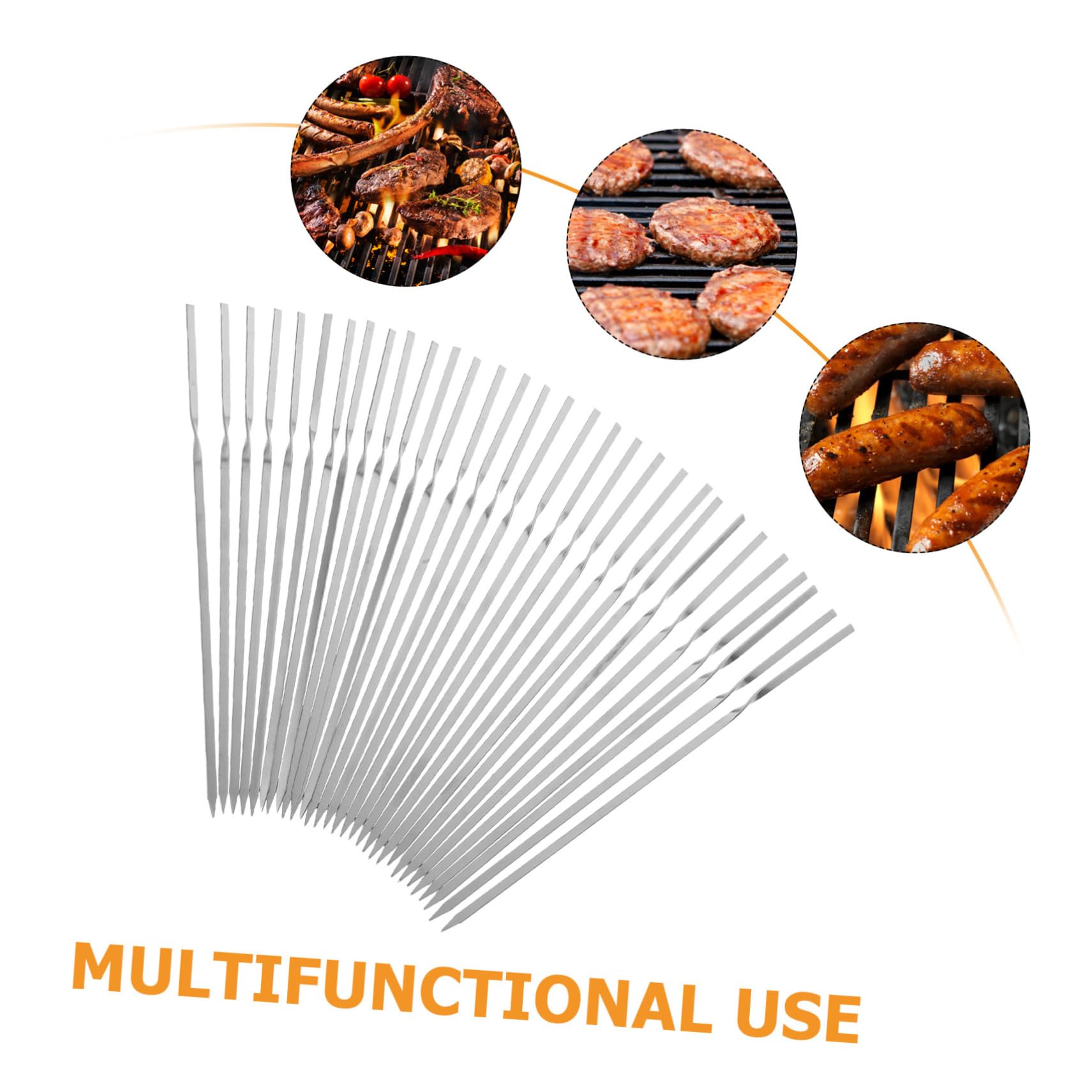 Brocheta para Asar 30 Piezas de Acero Inoxidable Reutilizable | Plata, Diseño Aislante del Calor y Agarre Cómodo, Firme para Carne y Verduras, 1 Juego