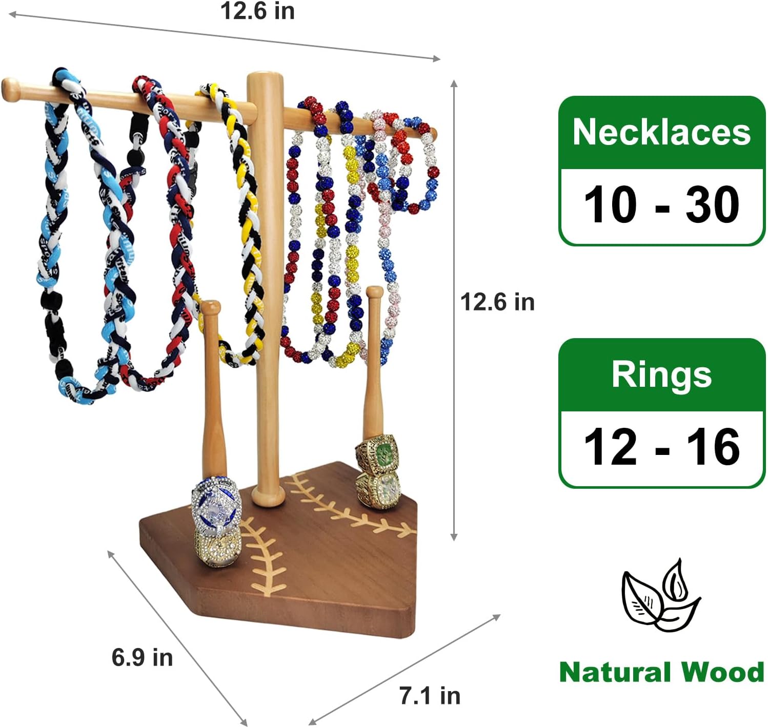 Baseball Drip Necklace Organizer and Ring Holder Softball Championship Ring Display Stand Baseball Bat Jewelry Organizer with DIY Name Stickers Baseball Lifestyle Gift for Fans - Image 3