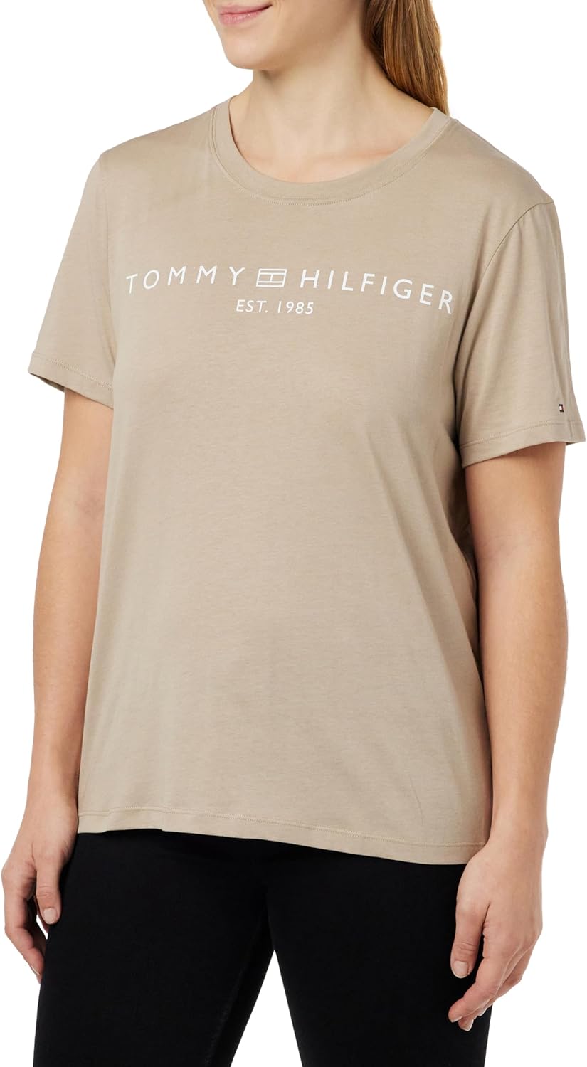 Tommy Hilfiger Reg Corp Logo C-nk SS Ww0ww40276, Top in Maglia a Maniche Corte Donna