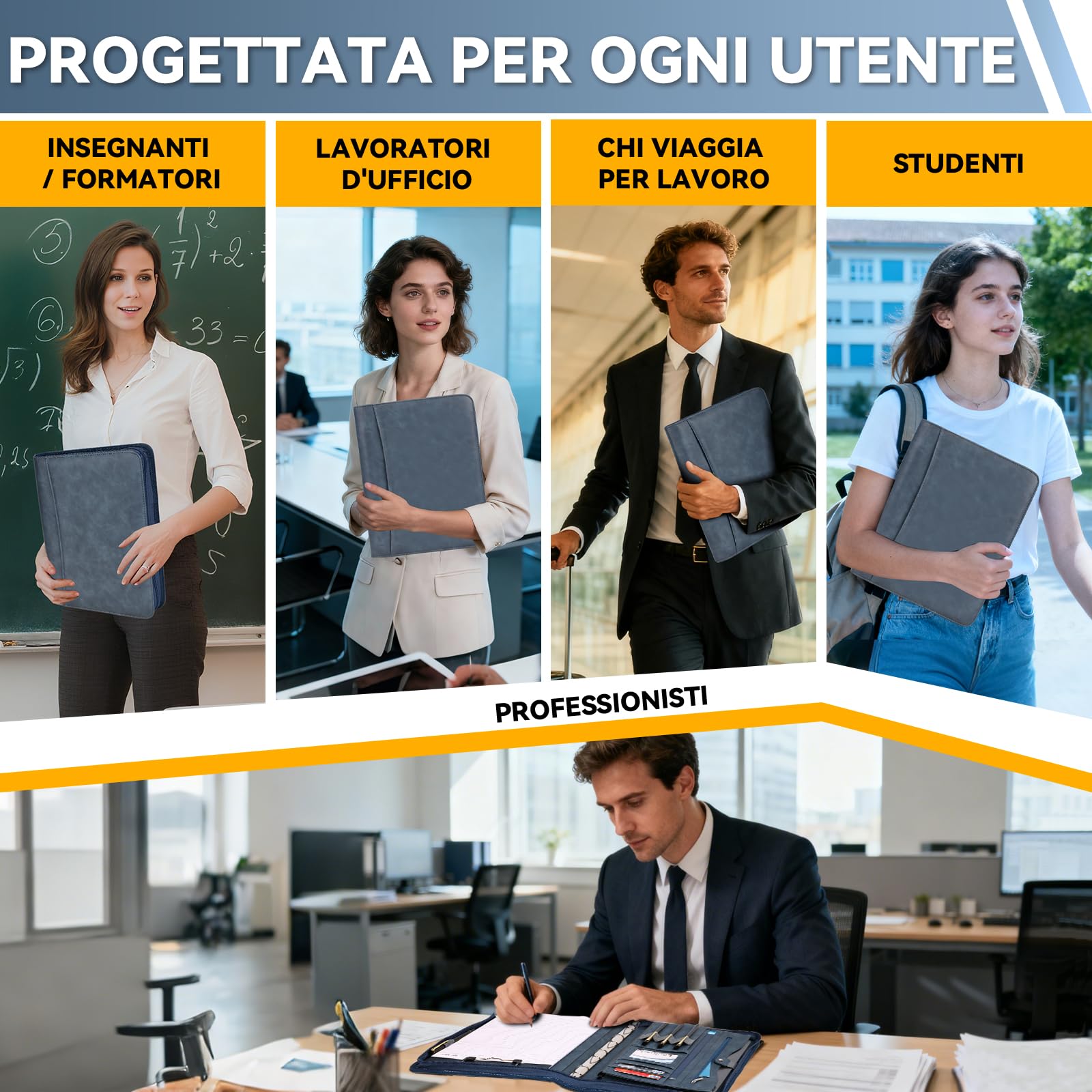 Leathario Cartellina Portadocumenti A4 con Cerniera, Organizer 10 Buste Trasparenti, Raccolgitore ad Anelli, Portadocumenti da Viaggio per Ufficio