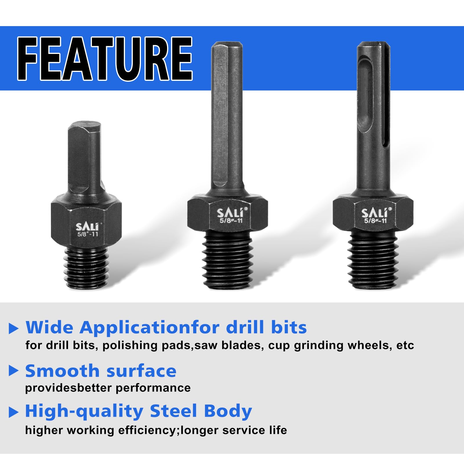 SALI 2PCS Core Drill Bit Adapter 5/8"-11 Thread Male to 3/8" SDS Plus Shank 5/8" -11 Male Drill Bit Adapter for Threaded Diamond Hole Saw Diamond Core Drill — Amazon image 4