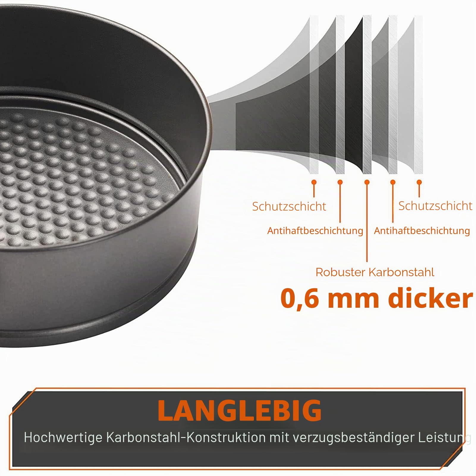 3 teiliges Kuchen Backgeschirr Set, Doppelschichtiges Springform Set, Karbonstahl, Runde Herzform, Quadratisch, Einfach zu Lösende Form, Antihaftbeschichtung, für Die Küche(24/26/28)