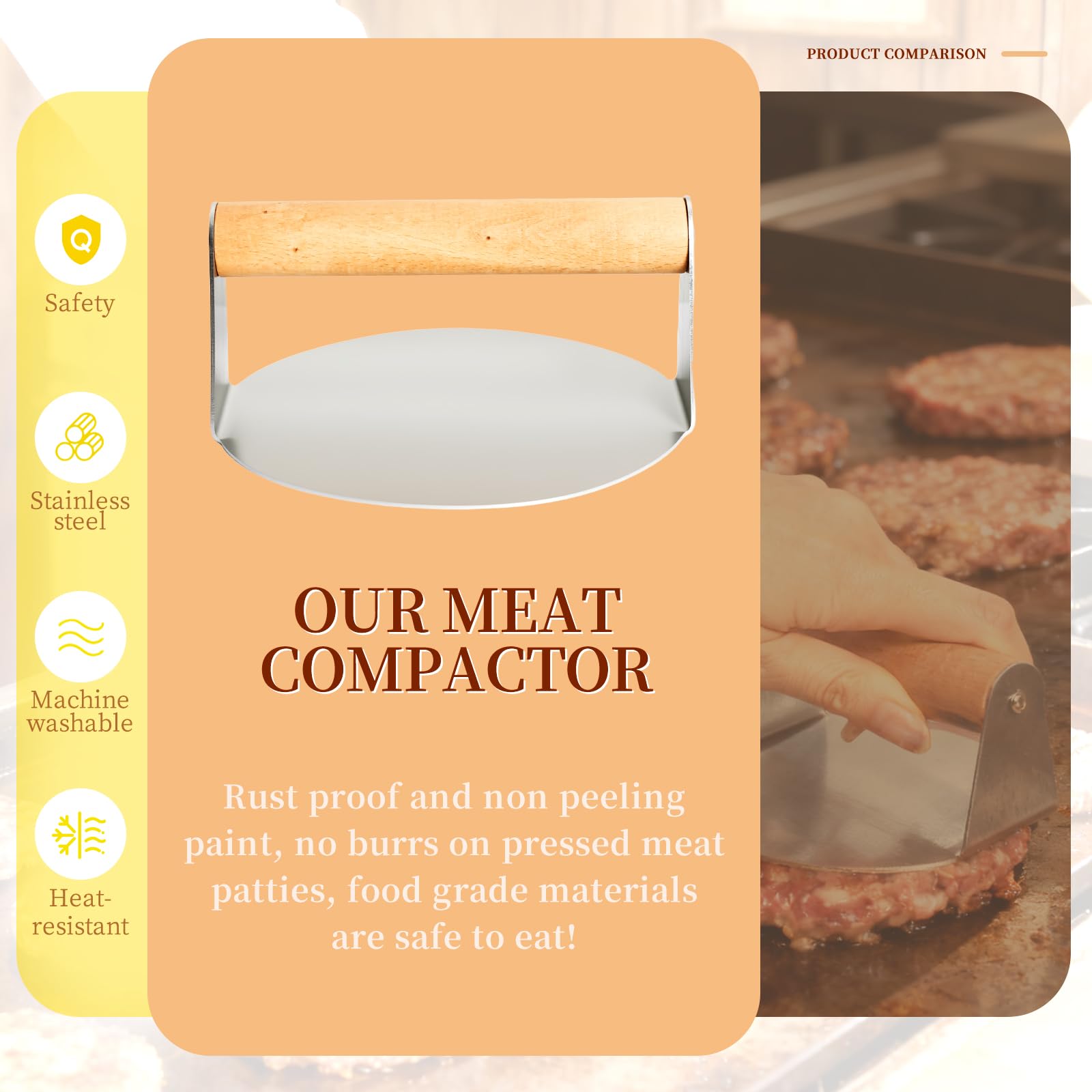 Set Stampo per Hamburger, Pressa per Carne 16 cm + 200 Fogli Separatore di Carne 16 cm, Strumenti di Cucina Essenziali