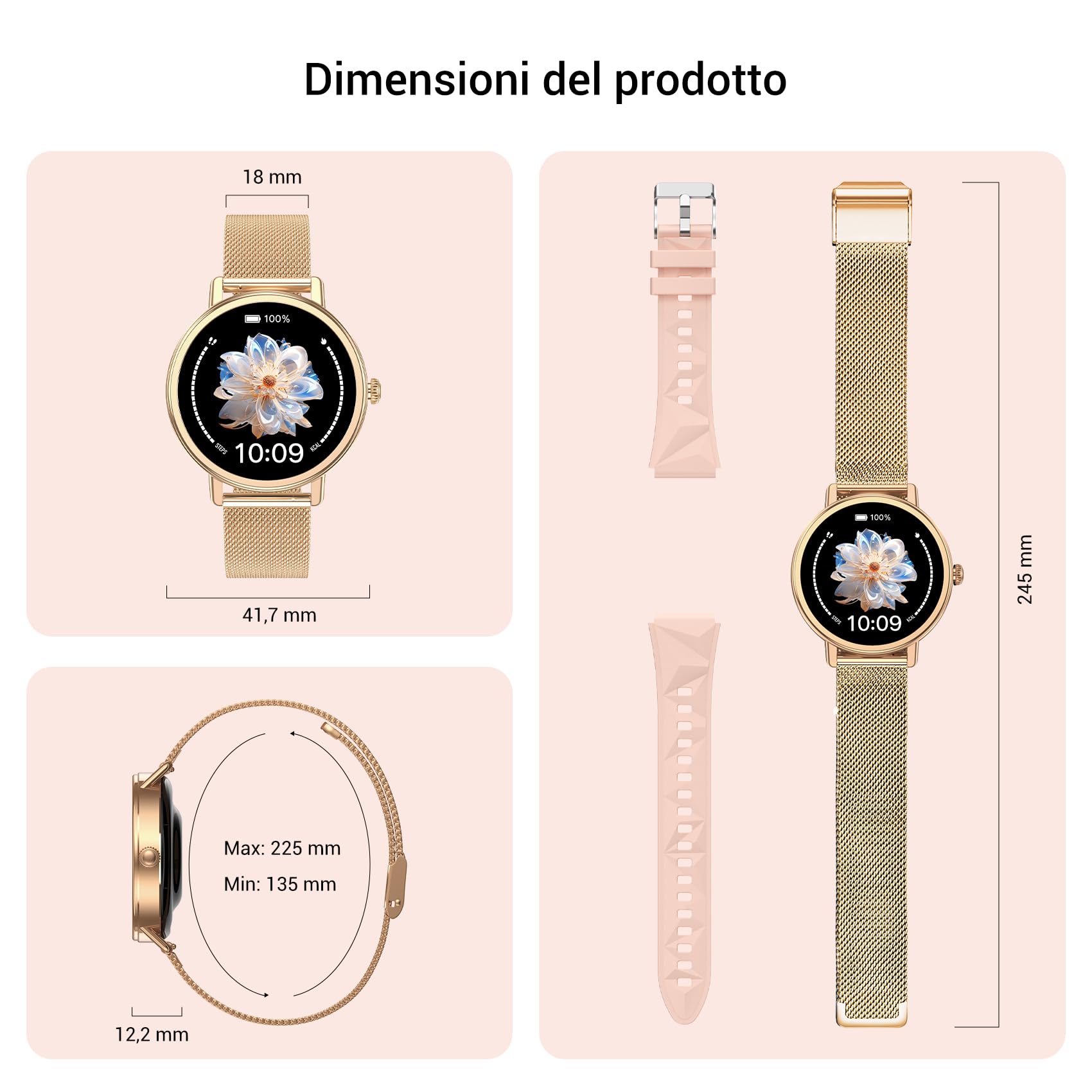 Blackview Smartwatch Donna, Effettua e Rispondi alle Chiamate, Orologio Smartwatch Fitness con 1.26' HD 112+ Sportive/SpO2/Monitoraggio del Sonno/Cardiofrequenzimetro per Android IOS