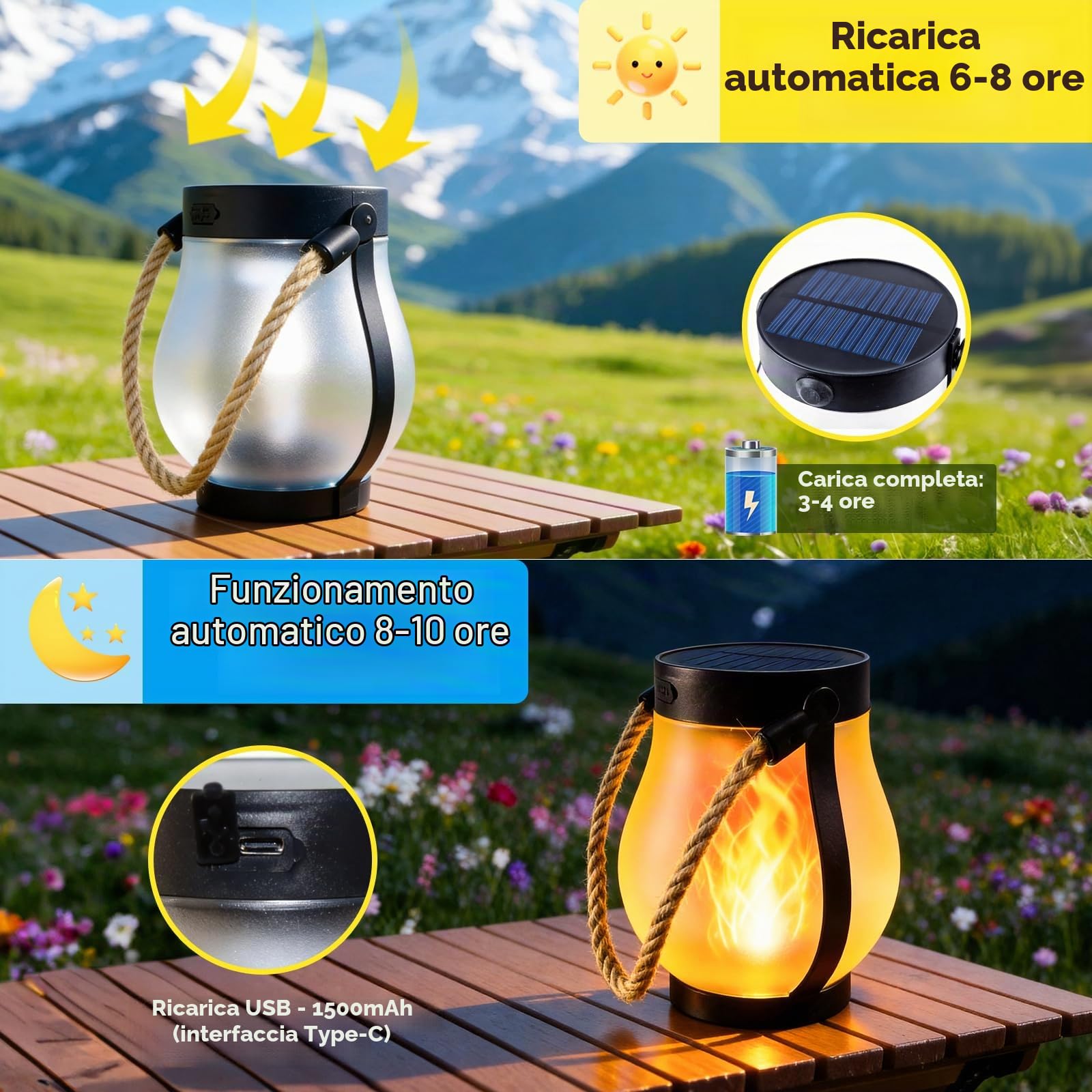 2 Pezzi Luci Solari da Giardino Effetto Fiamma 22 LED, Torce Solari da Esterno Impermeabili IP65 con Danza Fiamma Realistica, Illuminazione Solare Automatica Dusk to Dawn per Patio Vialetto Prato
