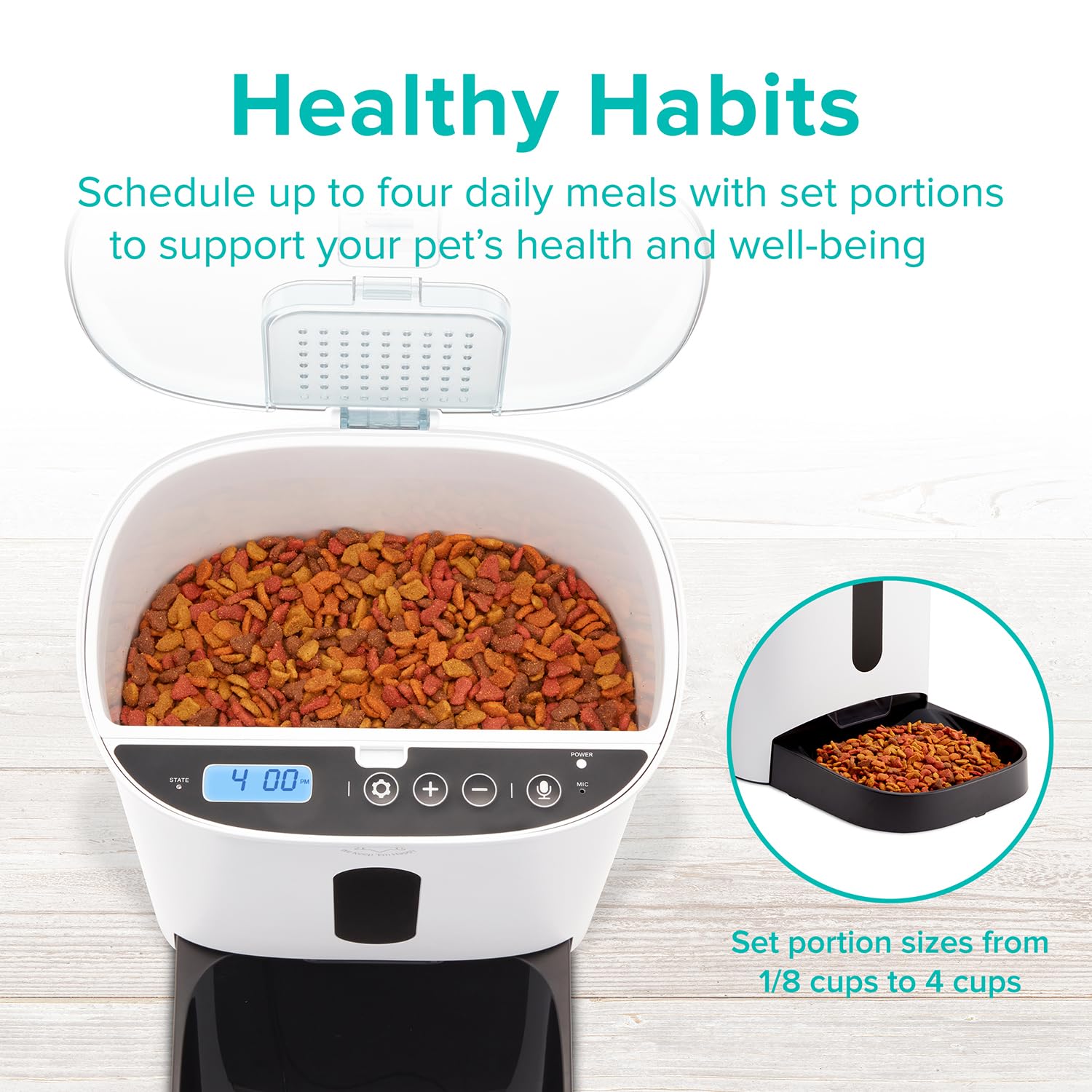 Arf Pets Automatic Pet Feeder Food Dispenser for Dogs Cats & Small Animals Features Distribution Alarms Portion Control & Voice Recording Timer Programmable Up to 4 Meals a Day product thumbnail 5