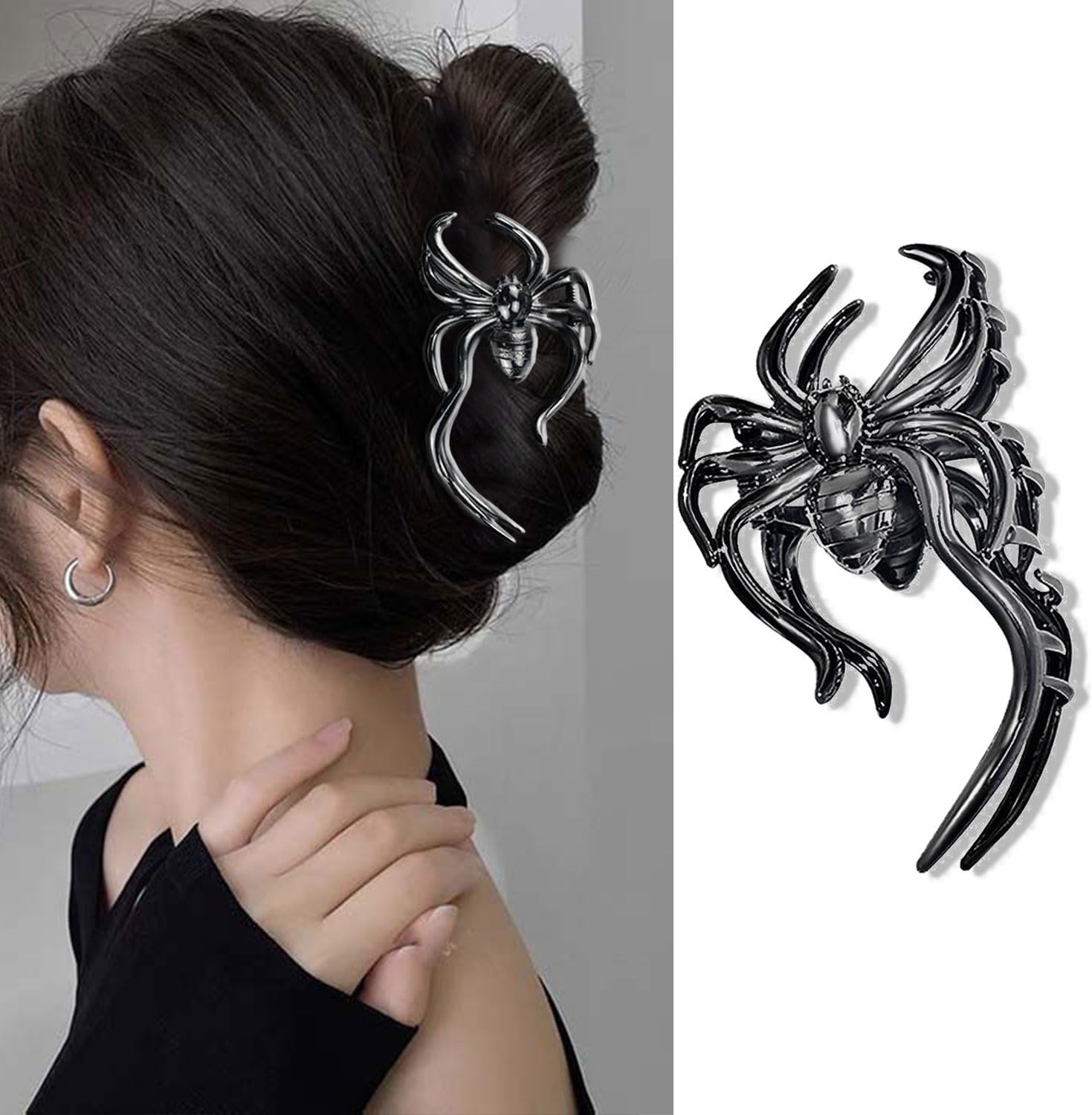 Halloween Hair Clips Black Spider Hair Claw Clips Hair Barrettes for Thick Hair Thin Hair Metal Jaw Clip Strong Hold Nonslip Accessories for Women Girls Hair Clips Cosplay Party Decorations 1PCS