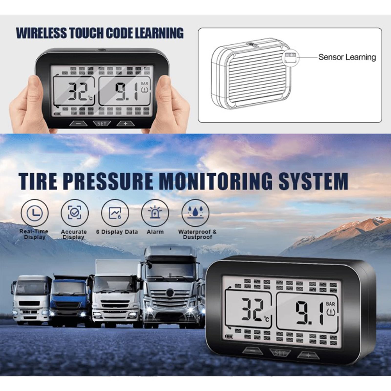 Sistema De Monitoreo De Presión De Neumáticos, TPMS Compatible Con Carga USB Y Solar, IPX7 A Prueba De Agua, Para Vehículos Recreativos Remolques Camiones Y Autocaravanas De 4 A 38 Ruedas(Size:6 wheel