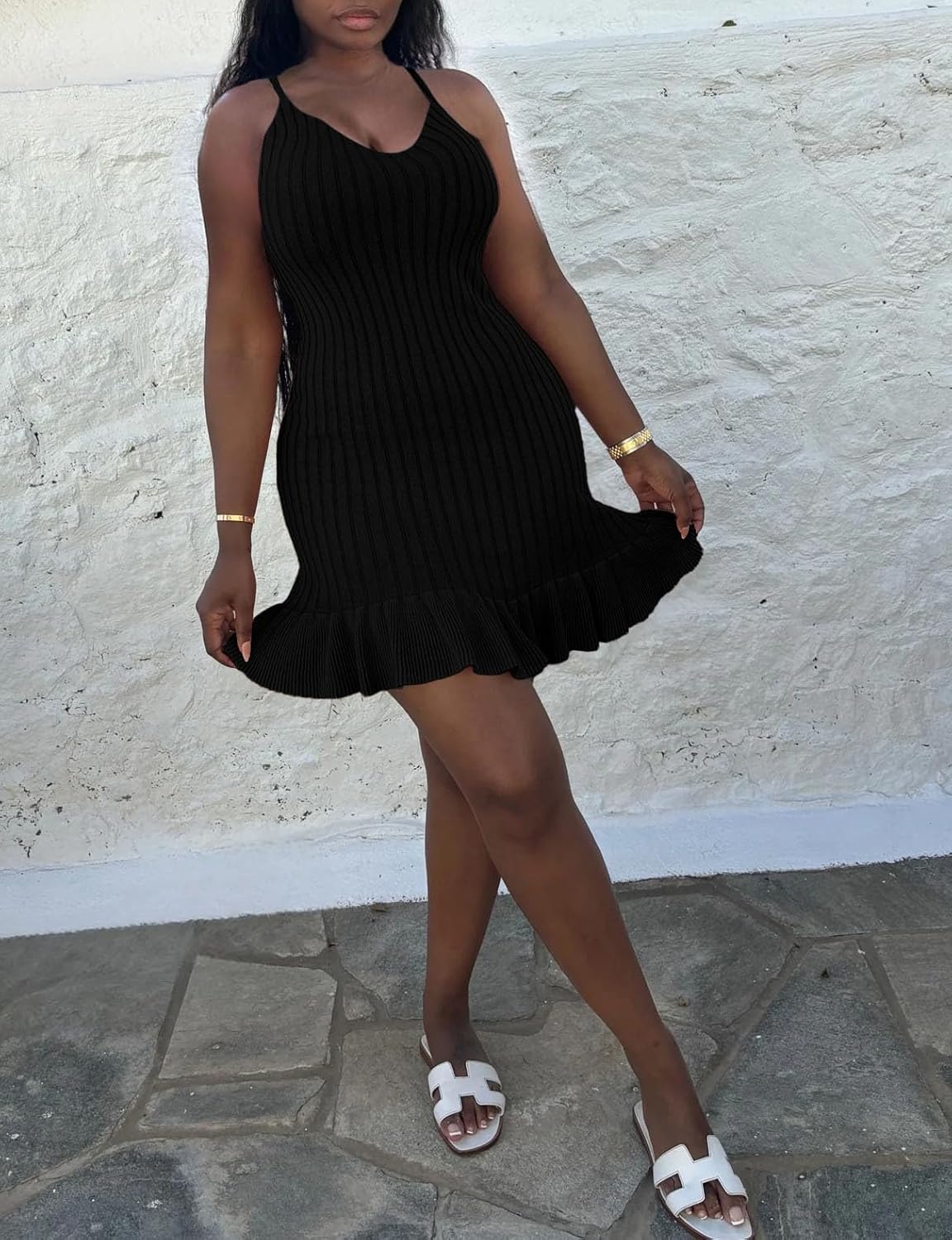 Nimsruc Women Summer Sleeveless Spaghetti Strap Mini Dress with Ruffle Hem - Image 3