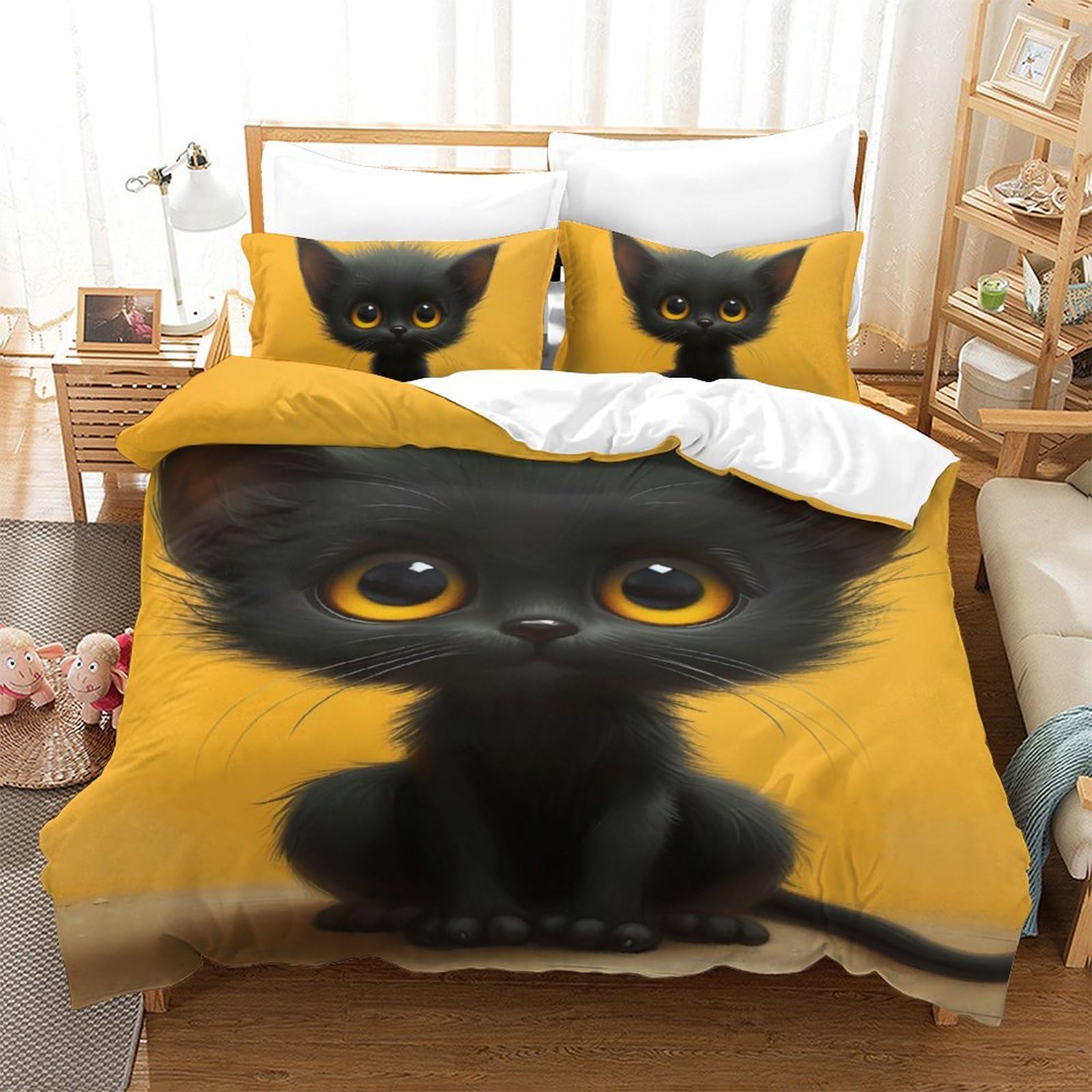 Housse de couette chat persan 140x200 anti-plis en microfibre douce pour lit ado