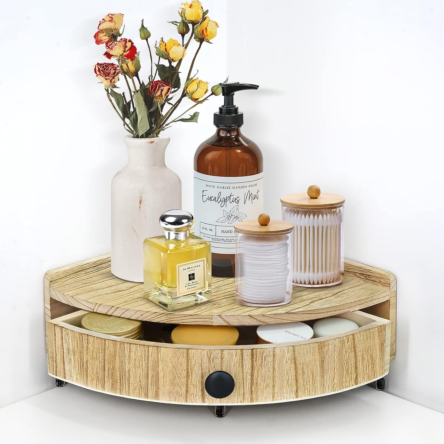 Rustic Corner Bathroom Counter Organizer, Bathroom Tray