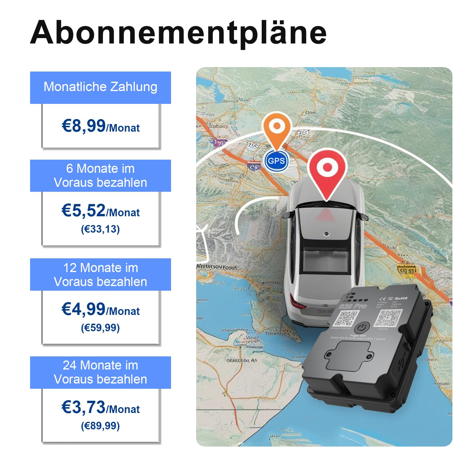 GPS-Tracker für Fahrzeuge, 100% wasserdicht, magnetisch, 4G LTE, Lange Akkulaufzeit 2–7 Monate, unbegrenzte Entfernung, Abonnement erforderlich, mehrere Warnungen, versteckter Tracker