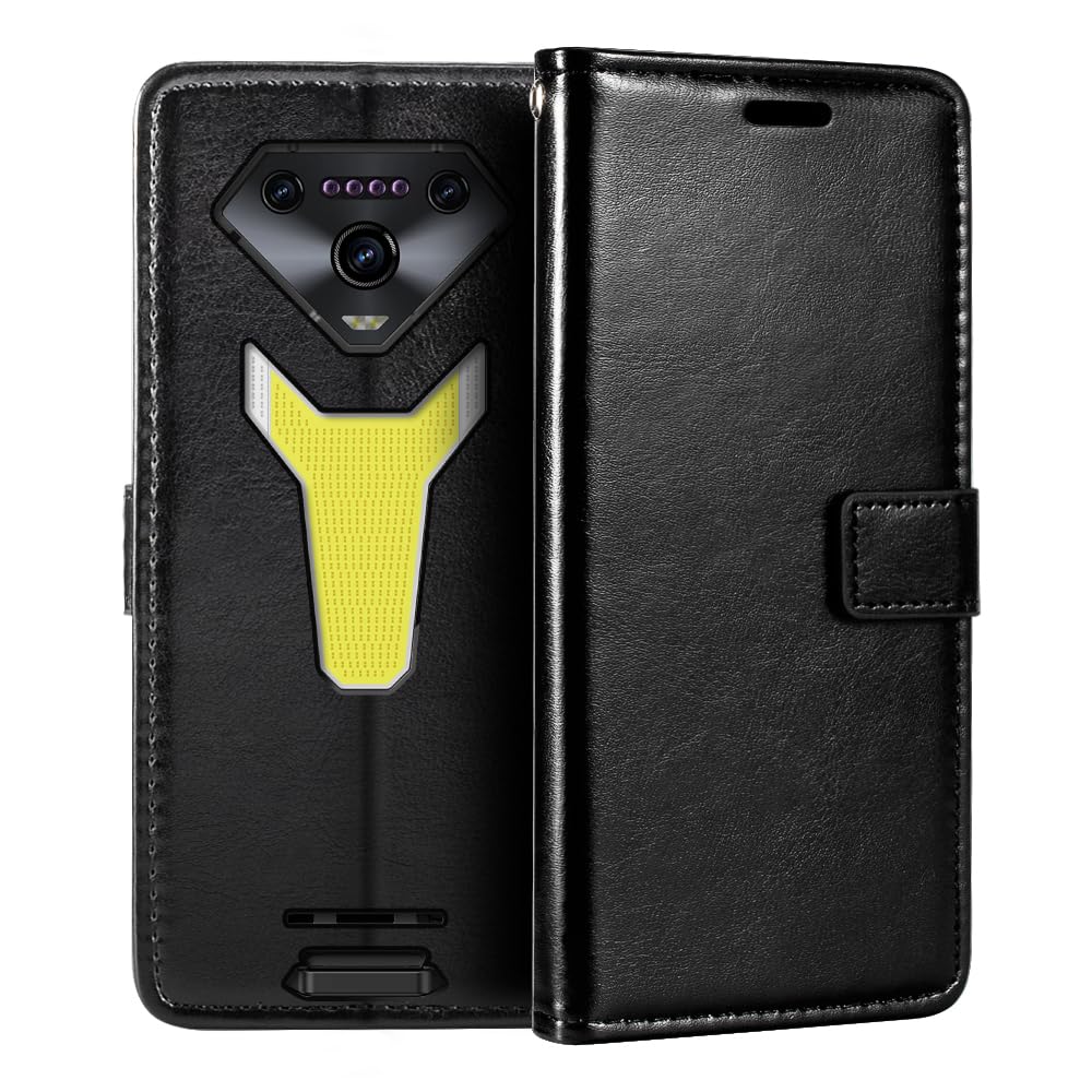Leather Case Compatible with Ulefone Armor 34 Pro, Business Design Magnetic Flip Cover with 3 Card Slots, Photo Frame, and Hidden Wallet(Black)