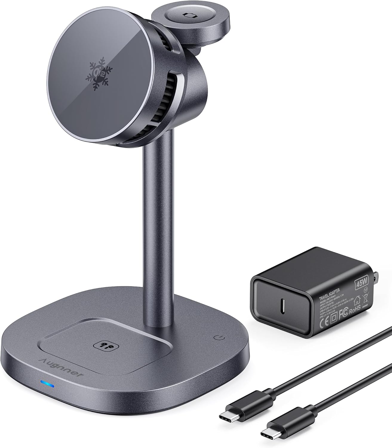 2026 New Magnetic Wireless Charger Stand with TEC Active Cooling, Certified 15w 3 in 1 Charging Station for Apple Charger Stand, Wireless Charger for iPhone17/16/15/14/13/12, Apple Watch, AirPods