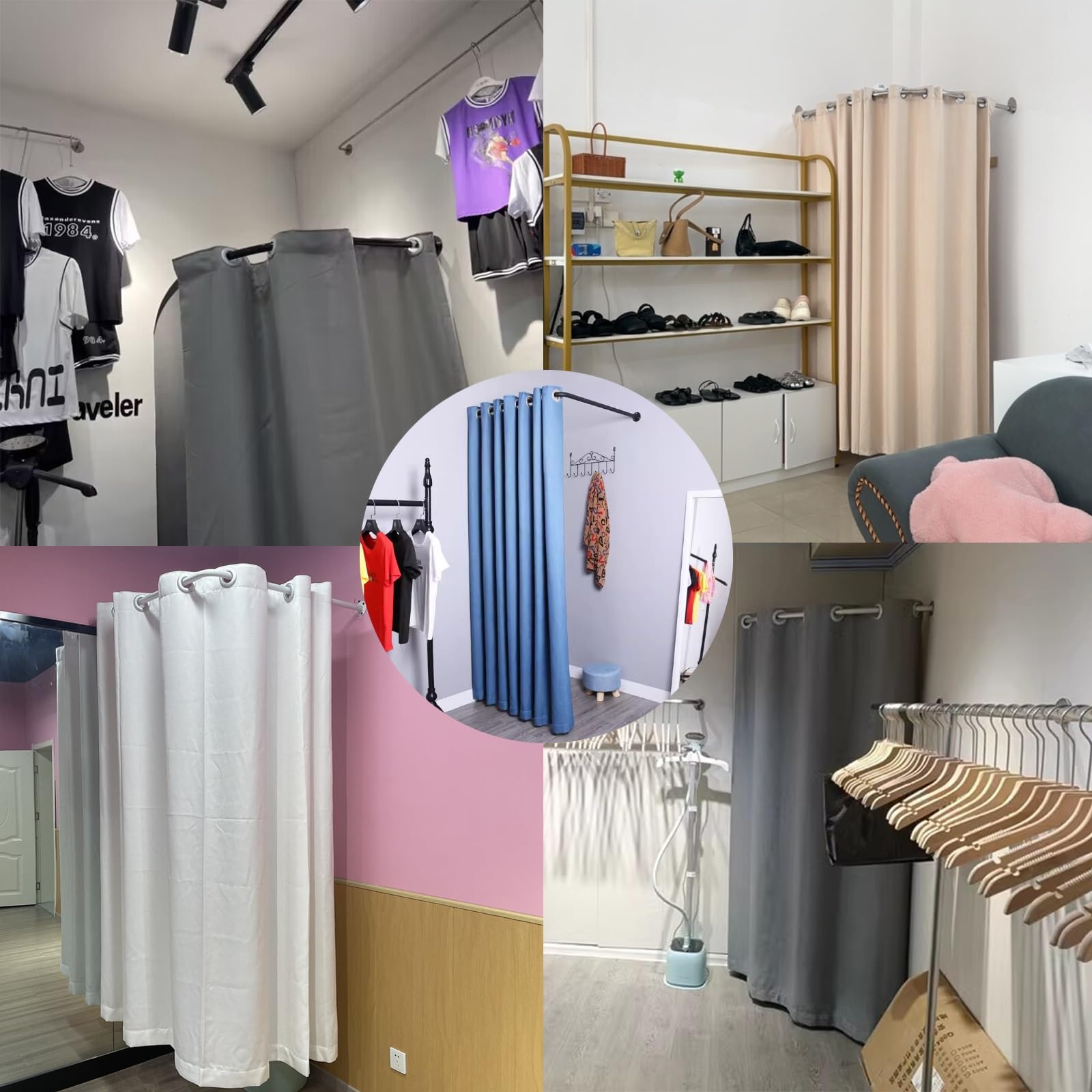 L-Sd Green Privacy Partit ains per spogliatoi - Divisorio rimovibile con asta 100x100cm - t per negozi di abbigliamento e aree di montaggio