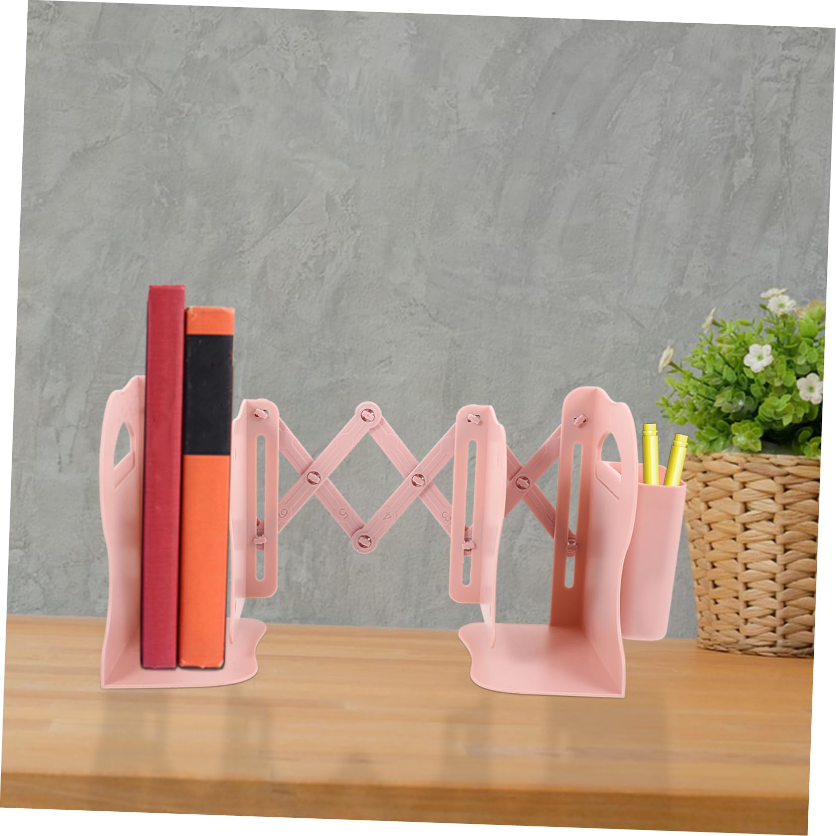 Sujetalibros Ajustable de Silicona Rosa para Oficina y Estudio