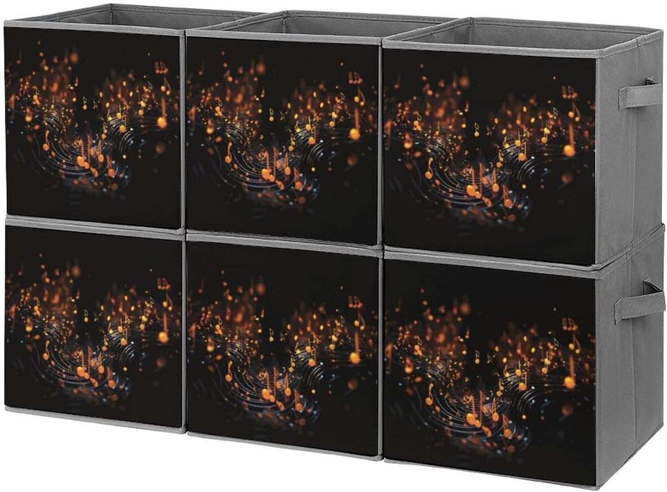 Musical Notes on Dark Background Storage Cubes Set of 6 Storage Bins with Handles Collapsible Storage Basket Fabric Storage Box for Shelves Large Closet Shelf Organizer for Organization 11 Inch