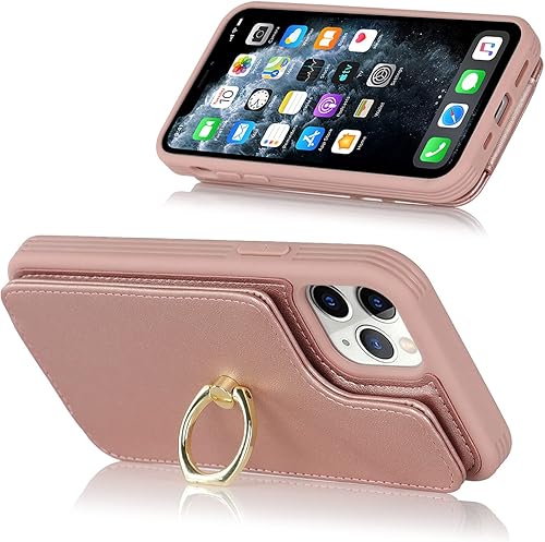 Miniatura 3 de Funda para iPhone 11 Pro Max con tarjetero, tarjetero y soporte de anillo, soporte de anillo, a prueba de golpes, bonita funda tipo cartera para