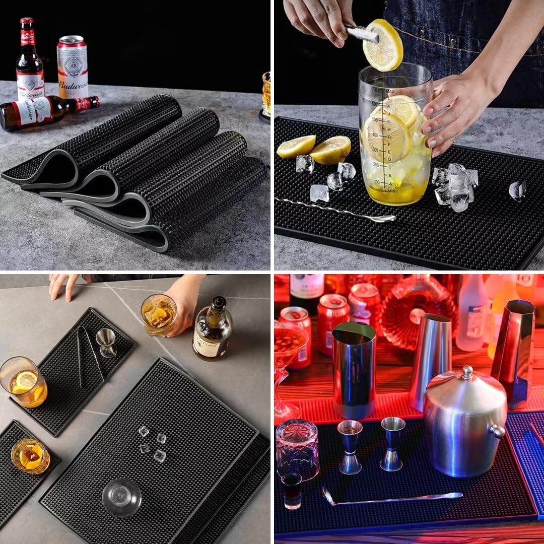 Xibany Tapete de bar pequeño, 6 x 12 pulgadas, tapete de café negro de PVC para accesorios esenciales de bar en el hogar, tapete de cóctel para camarero, tapete de derrames para encimera de cocina,