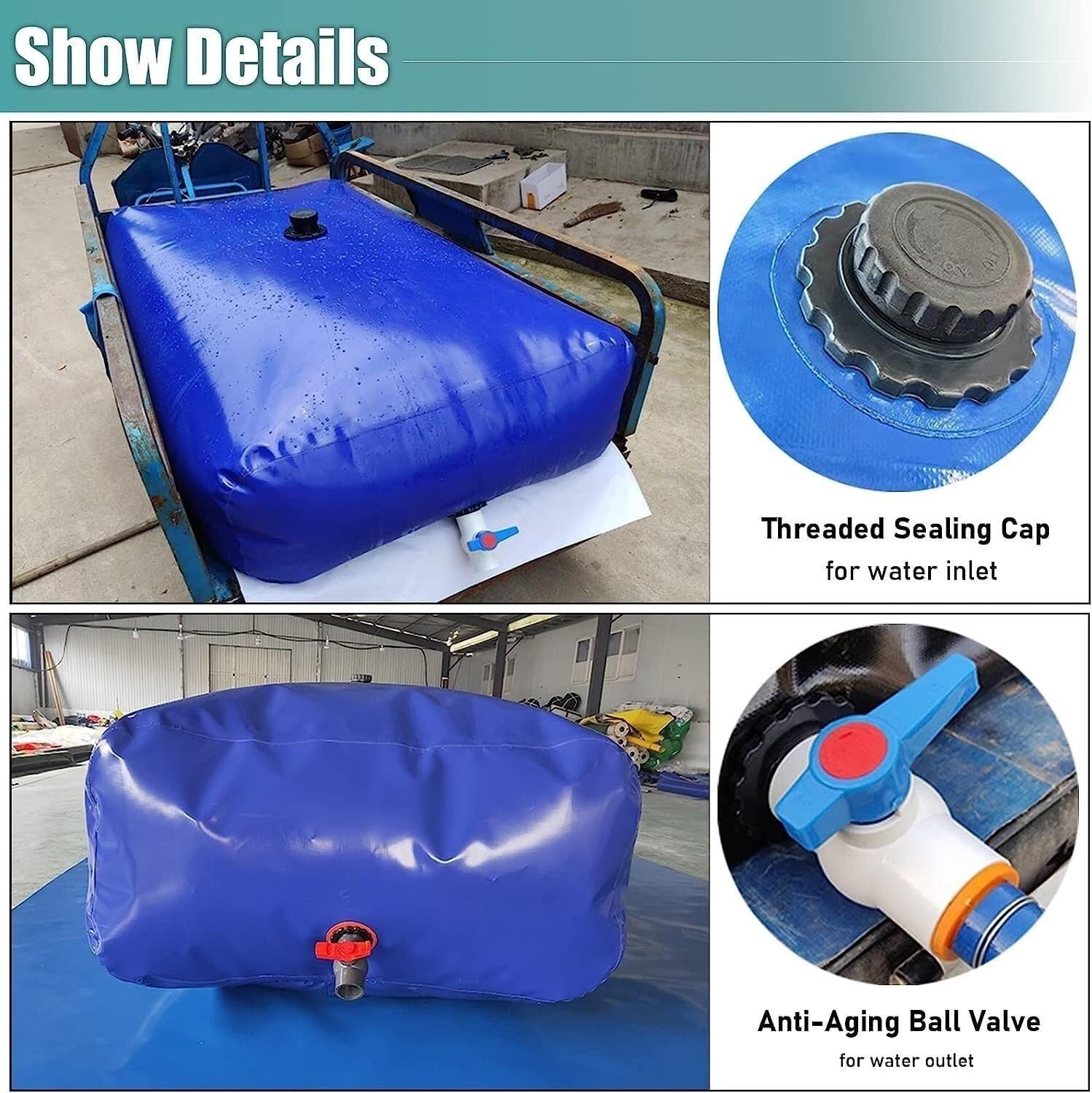 Bolsas de Almacenamiento de Agua temporales, contenedores de Almacenamiento de Agua y Tanques de Agua para el Refugio contra la Lluvia (2000 litros / 2 * 1,5 * 0,7 Metros)