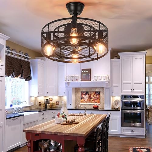 Miniatura 5 de KPIBEST Ventilador de techo rústico sin aspas con luces, ventilador de techo negro de 20 pulgadas, control remoto, motor reversible de 6 velocidades