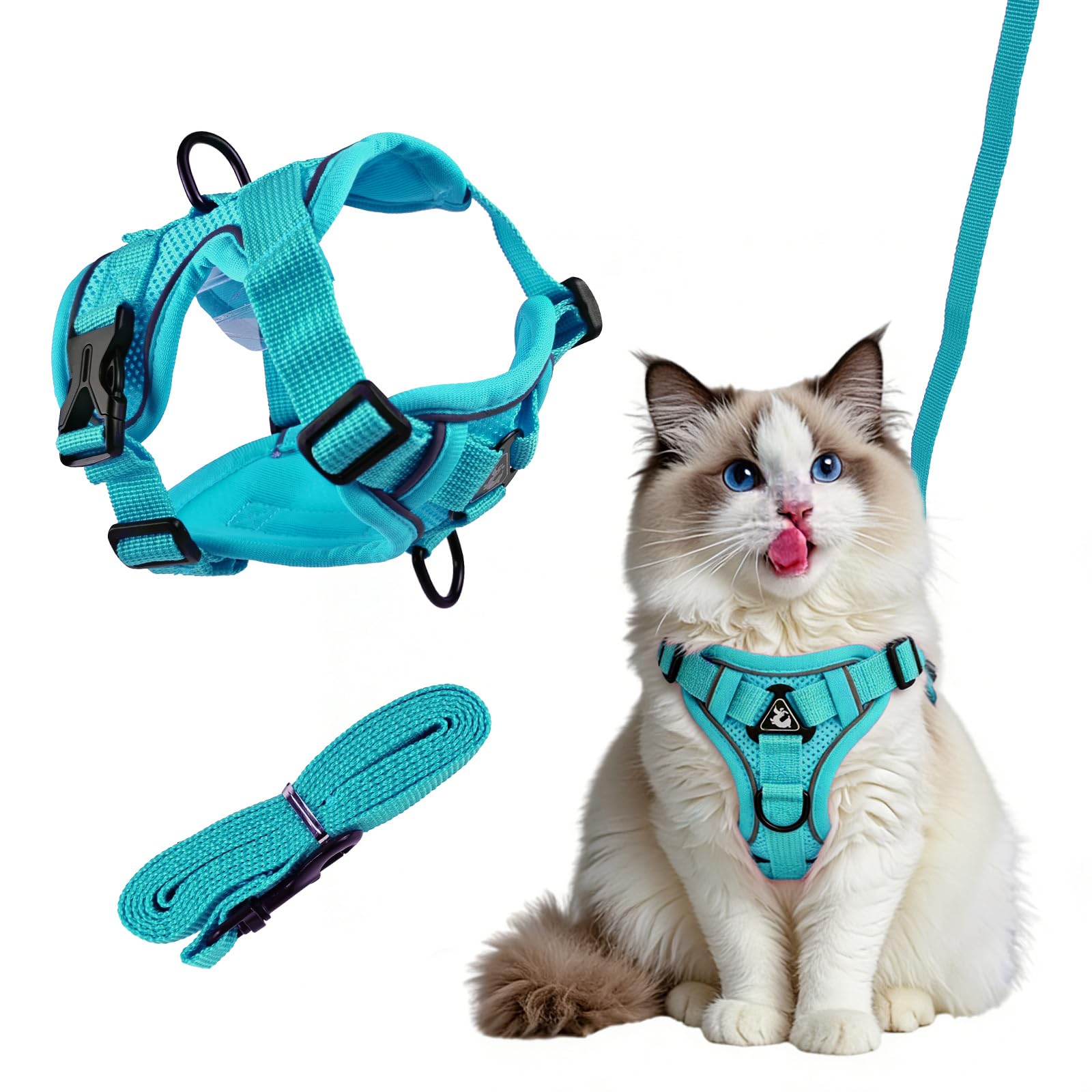 Cat Leash with Reflective Strips, Adjustable Cat Kitten Harness Set, Breathable Cat leash Small Dog Harness with Leash, Comfortable Pet Vest Strap for Walking Blue S (Blue, S)