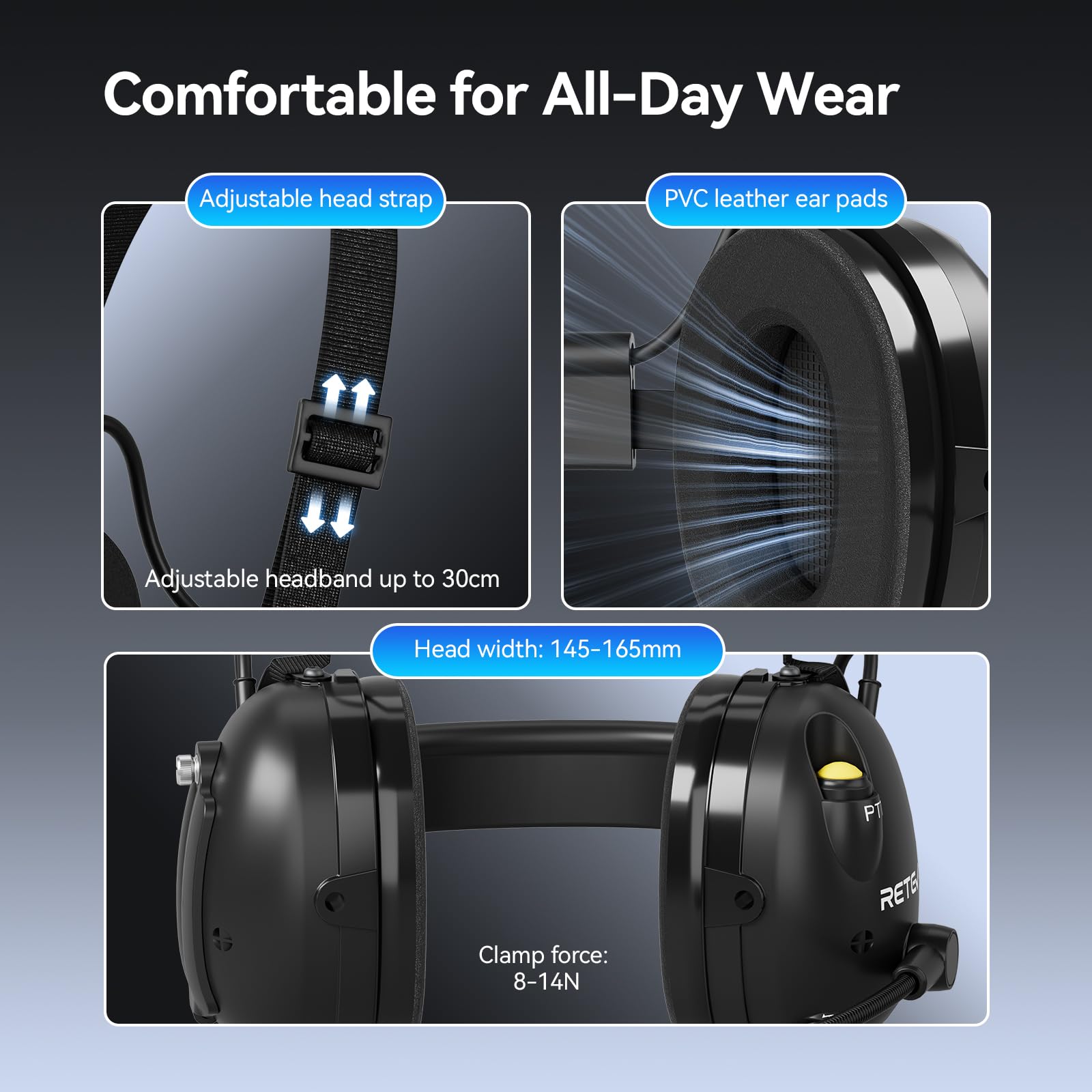 Retevis EHK016 Walkie Talkie Cuffia, ANC Cancellazione del Rumore con Microfono, Cinghia Regolabile per Testa Doppia Regolazione del Volume PTT, Compatibile con Baofeng UV5R RT24 RT27(1 Pz)