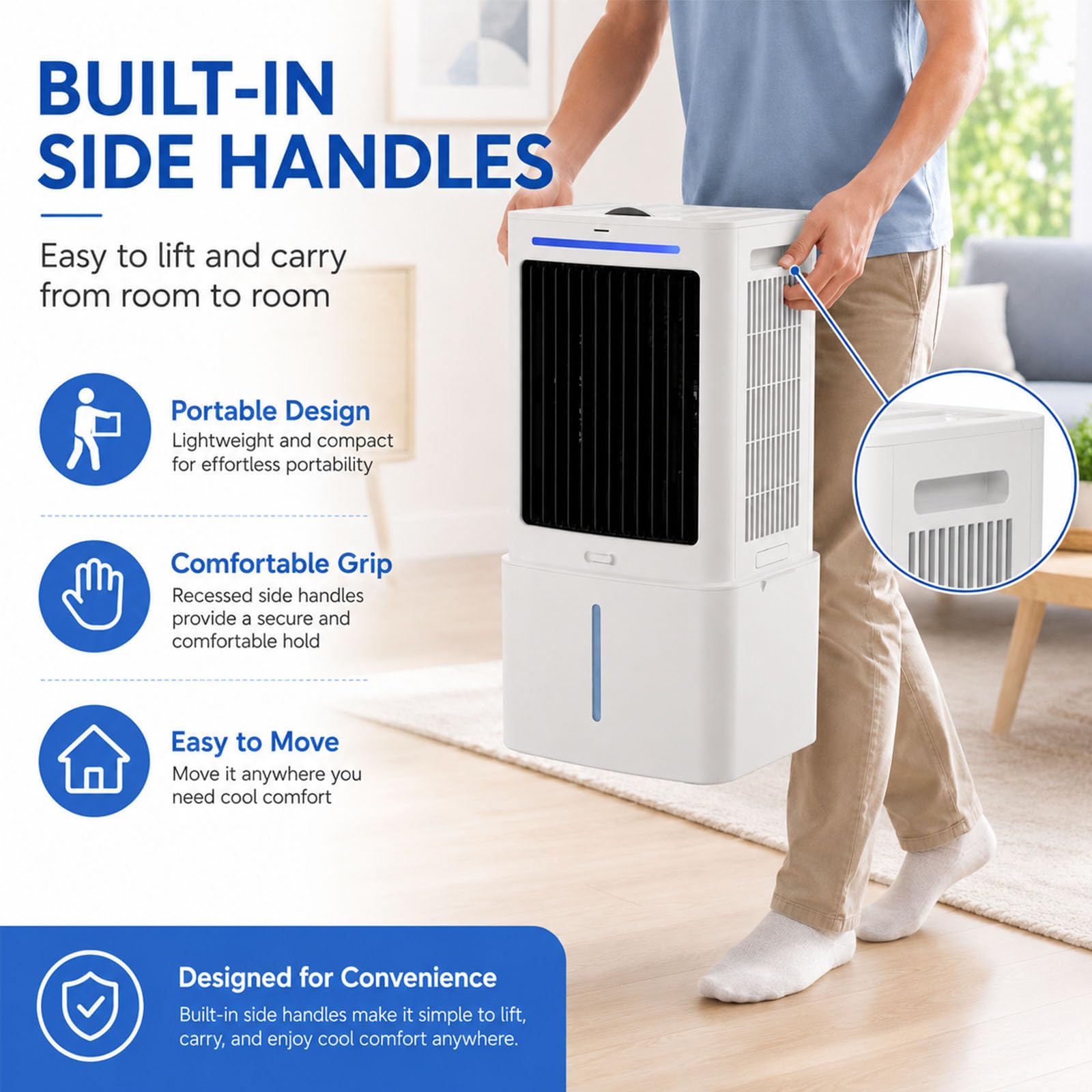 Enfriador de Aire Evaporativo con Tanque Desmontable 25L, Ventilador Portátil 3 Velocidades y 3 Modos, Temporizador 12H, Oscilación Amplia, Mando a Distancia, Climatizador para Hogar y Oficina