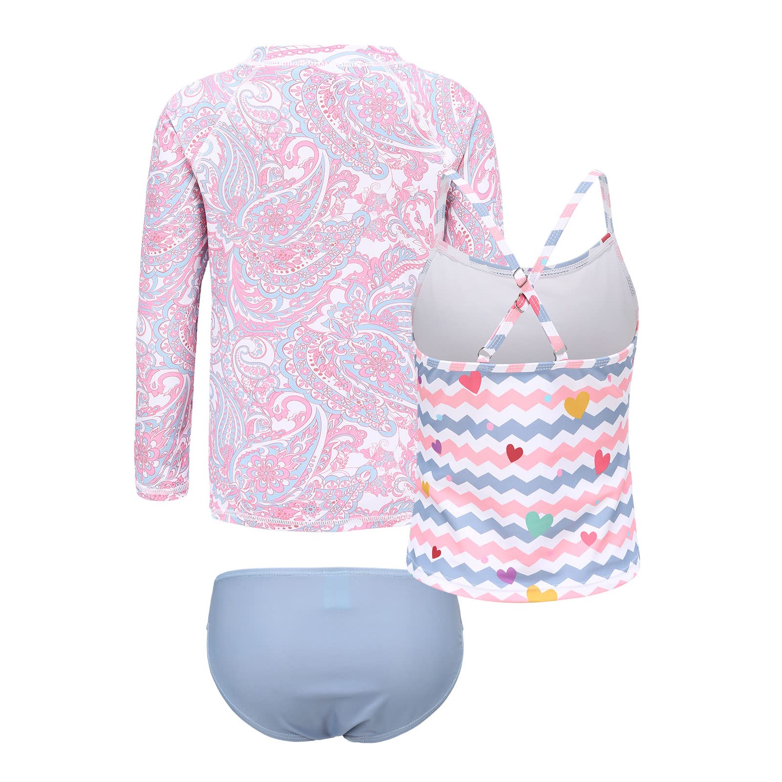 Maillot de bain 3 pièces pour fille - Maillot de bain 3 pièces - Maillot de bain à manches longues et short - Tankini pour filles de 5 à 16 ans