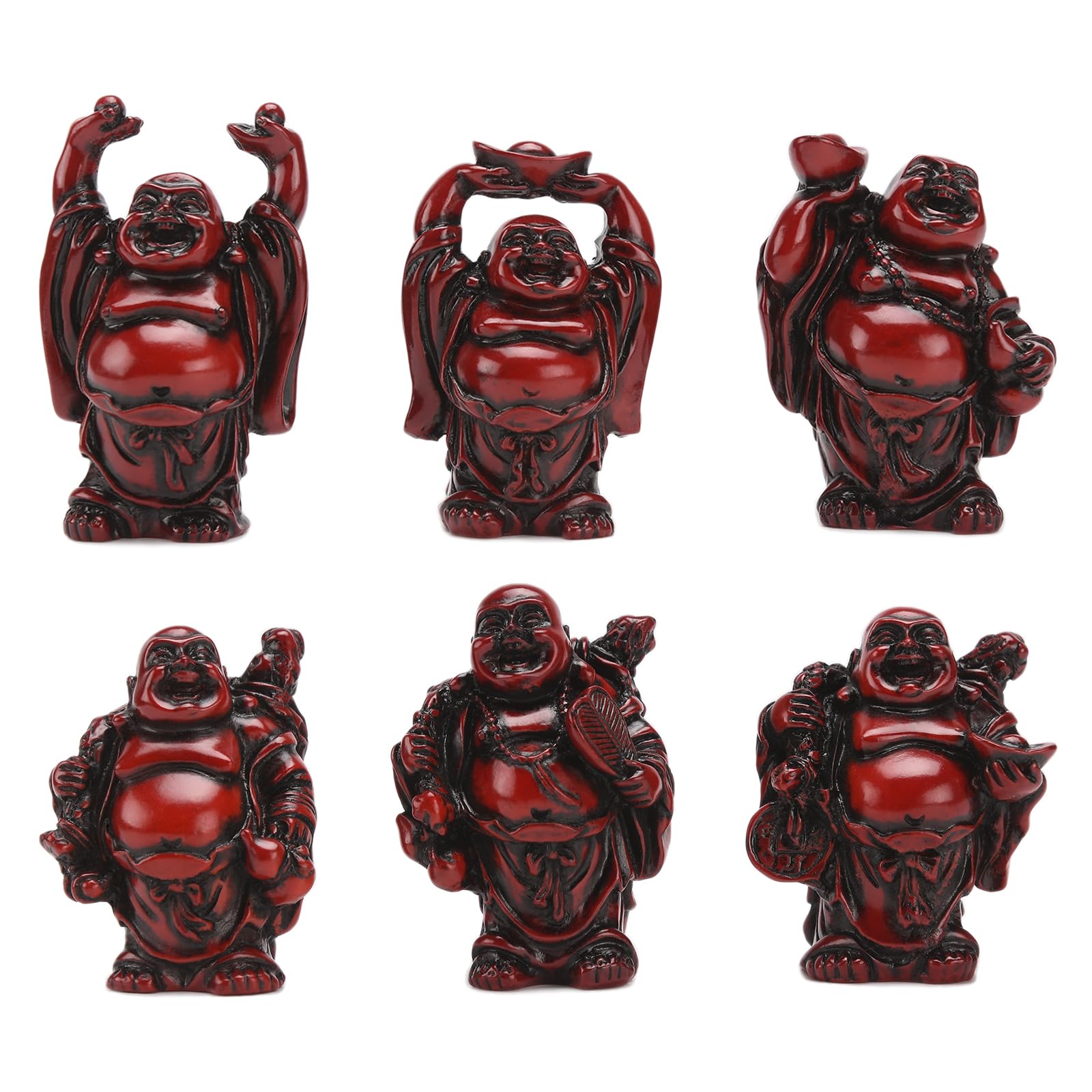 Brass Statu BRABUD 2.5'' Red Resin Laughing Buddha Figurines Good Gift and Collection Set of 6 (Big red)