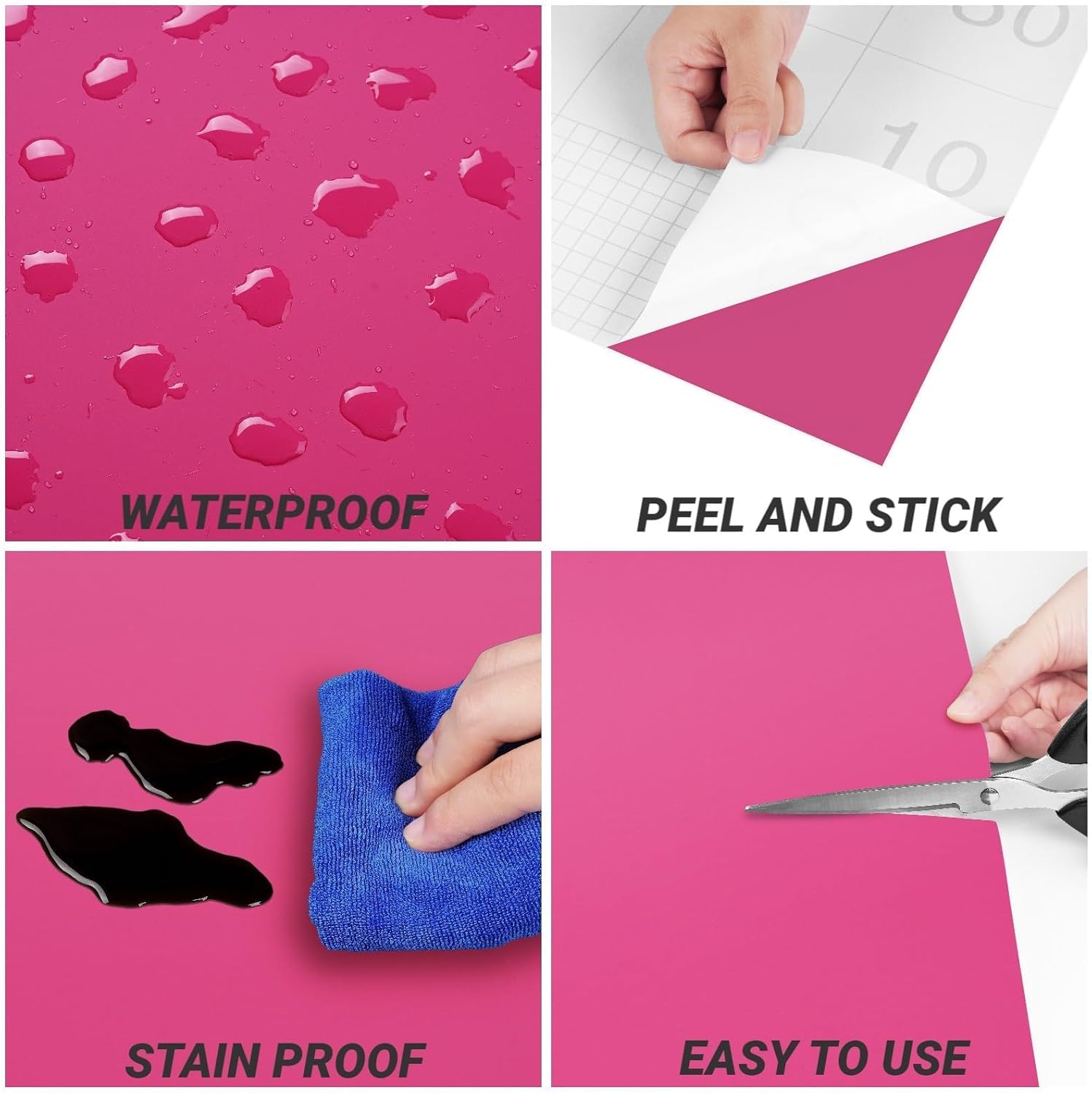 Decotalk Hot Pink Wallpaper Peel and Stick - 17.7x200 Inch Hot Pink Contact Paper for Cabinets Vinyl Wrap Solid Color Wallpaper for Bedroom Wall SolidPink Wall Paper Self Adhesive