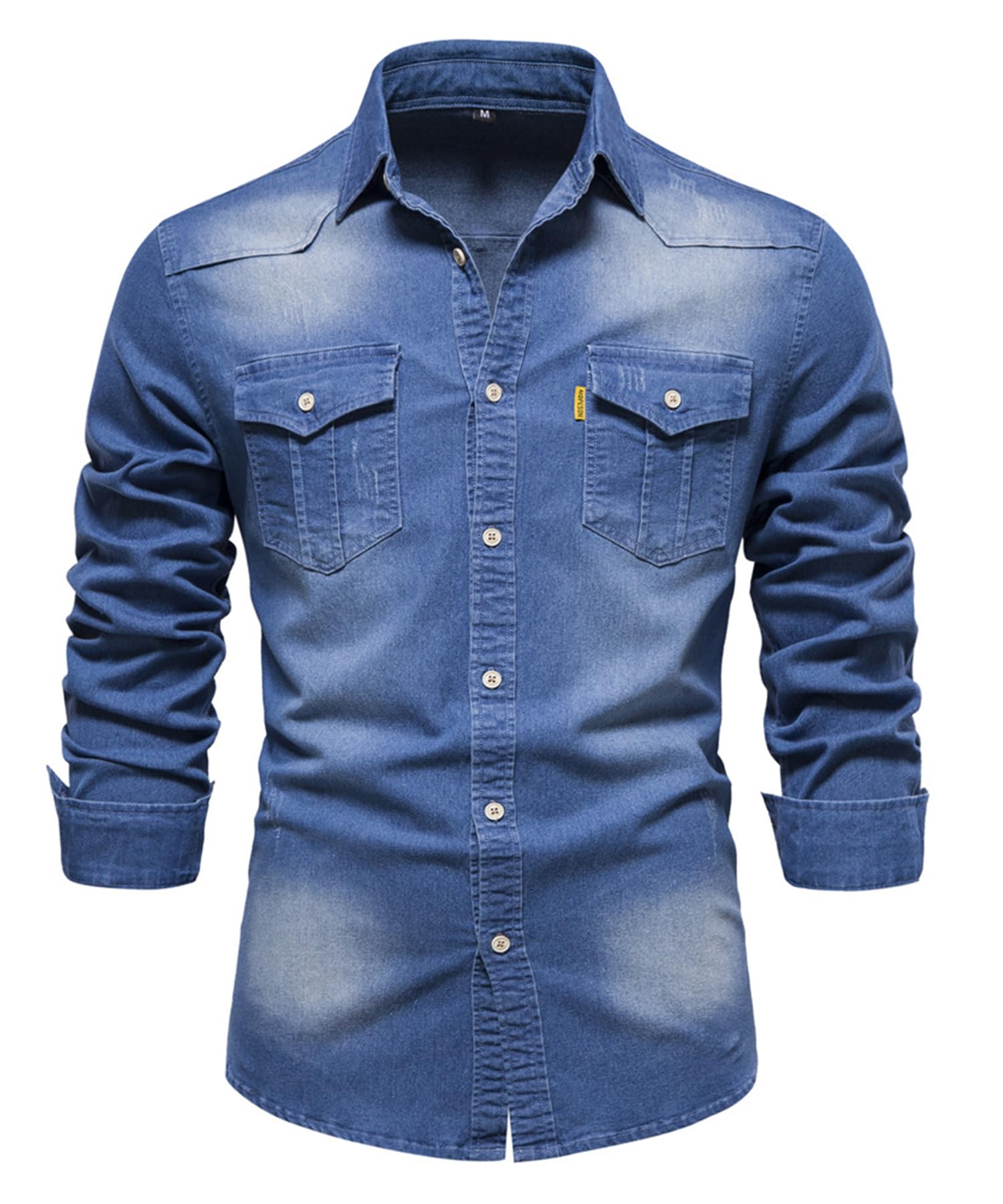 Camisa de Denim para Hombre Camisas de Lino Casual Ajuste Delgado Camisa de Mezclilla Coton Business Casual Camisas Manga Larga Cuadros Camisas