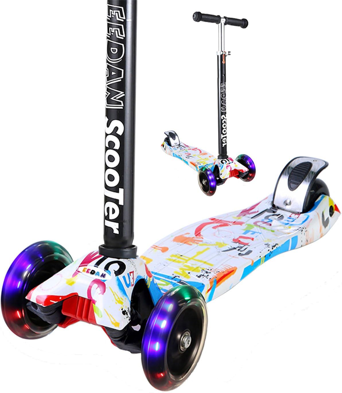 EEDAN Scooter for Children 3 Wheels with Adjustable Handlebar Height with T-Bar Kick Scooter Flashing Wheels PU Large Bridge for Children 3 to 14 Years