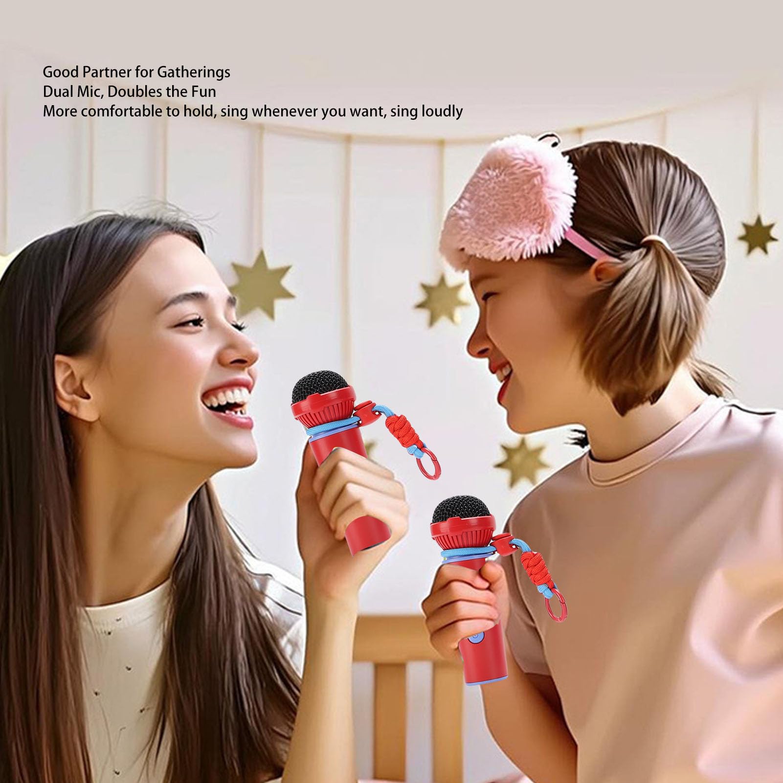 Machine de karaoké, Mini Haut-Parleur de karaoké Portable avec 2 Microphones sans Fil pour Les Fêtes à la Maison, Filles et Garçons (Blue)
