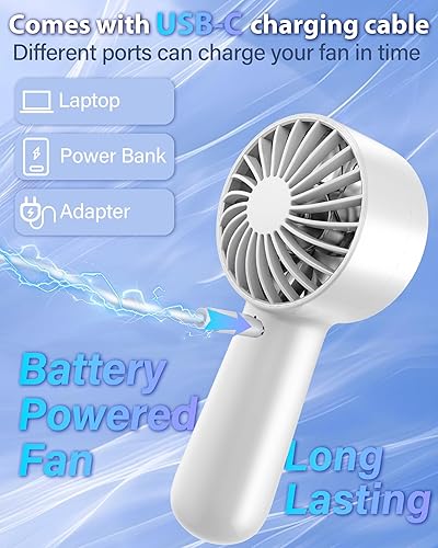 Miniatura 6 de Ventilador de mano portátil, pequeño ventilador de mano turbo personal, potente, refrescante, cordón, recargable por USB, 5 velocidades, maquillaje